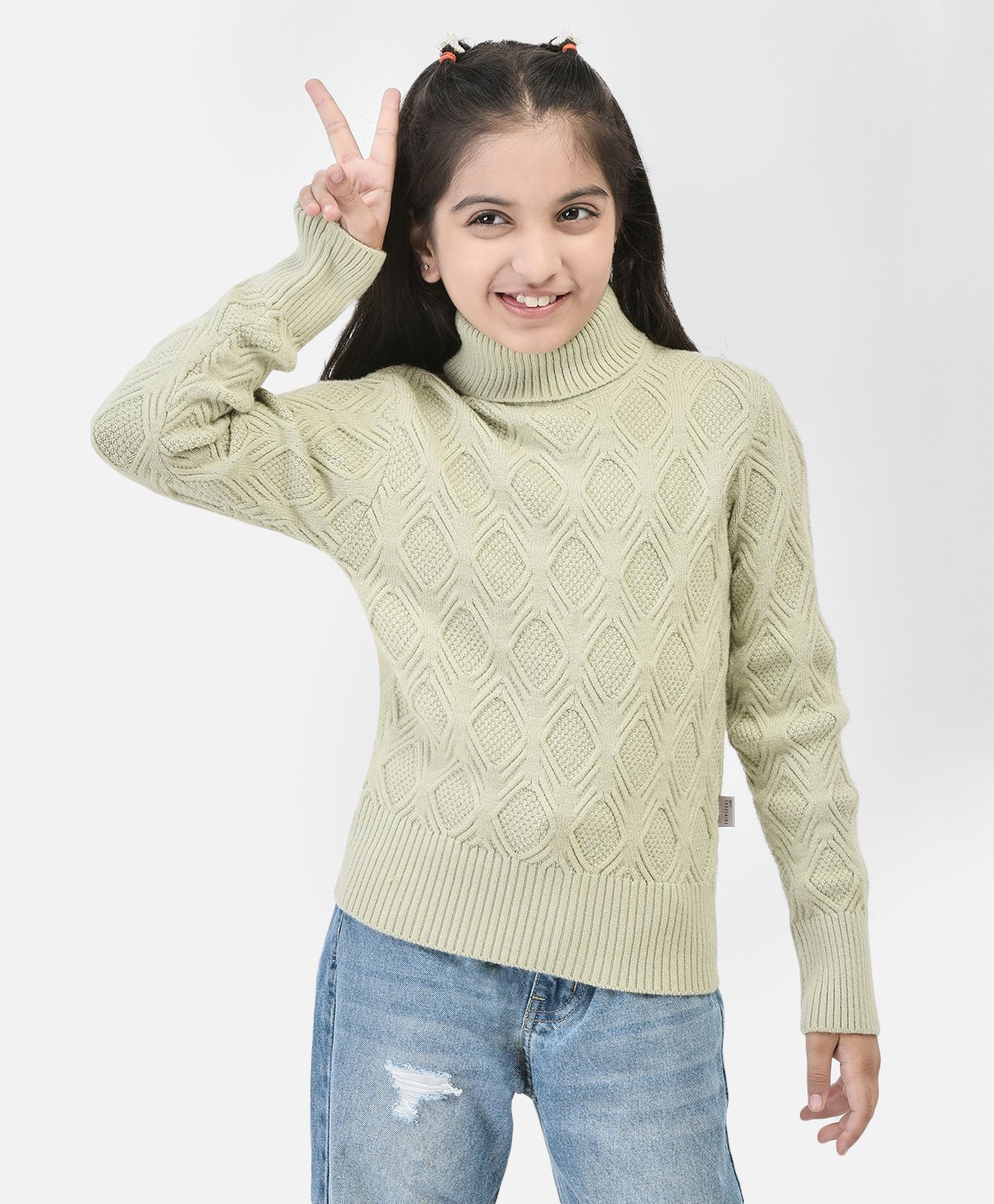 CRIMSOUNE CLUB Full Sleeves Textured Sweater - Olive Green-image-44