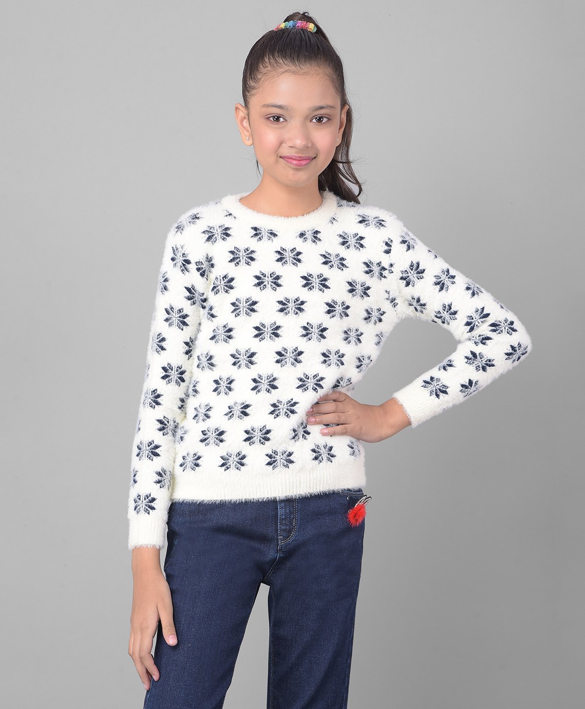 CRIMSOUNE CLUB Full Sleeves Floral Designed Sweater - White-picture-22