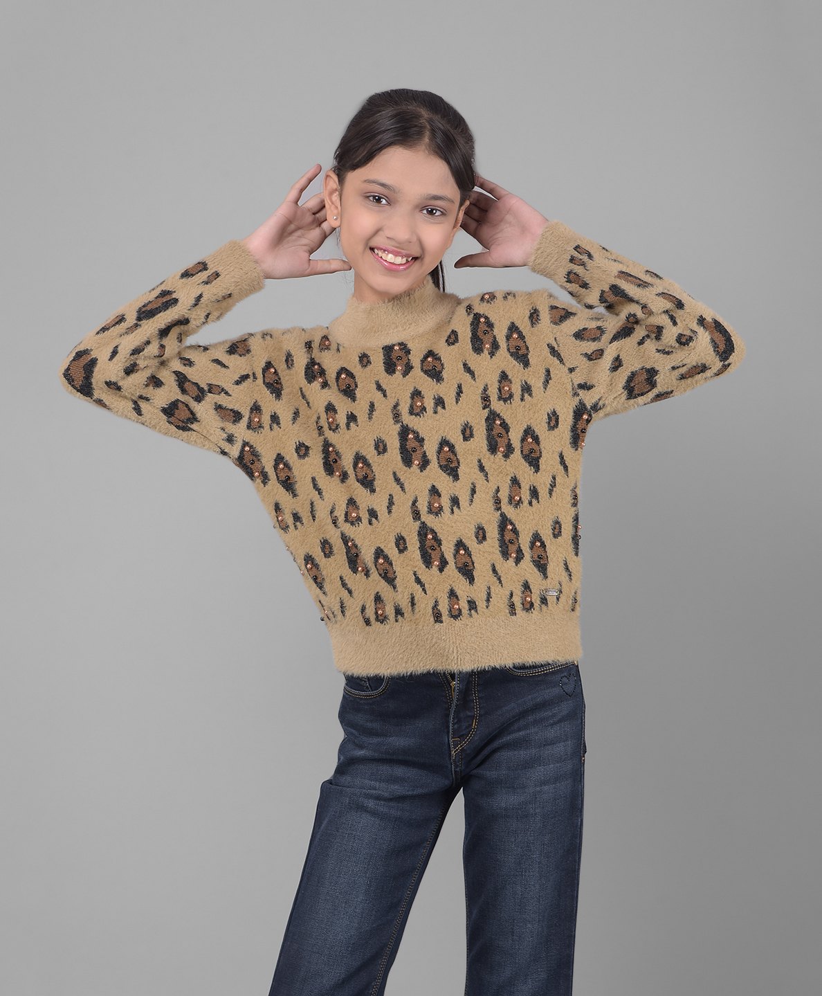 CRIMSOUNE CLUB Full Sleeves Abstract Designed Beads Detailed Sweater - Brown-picture-44
