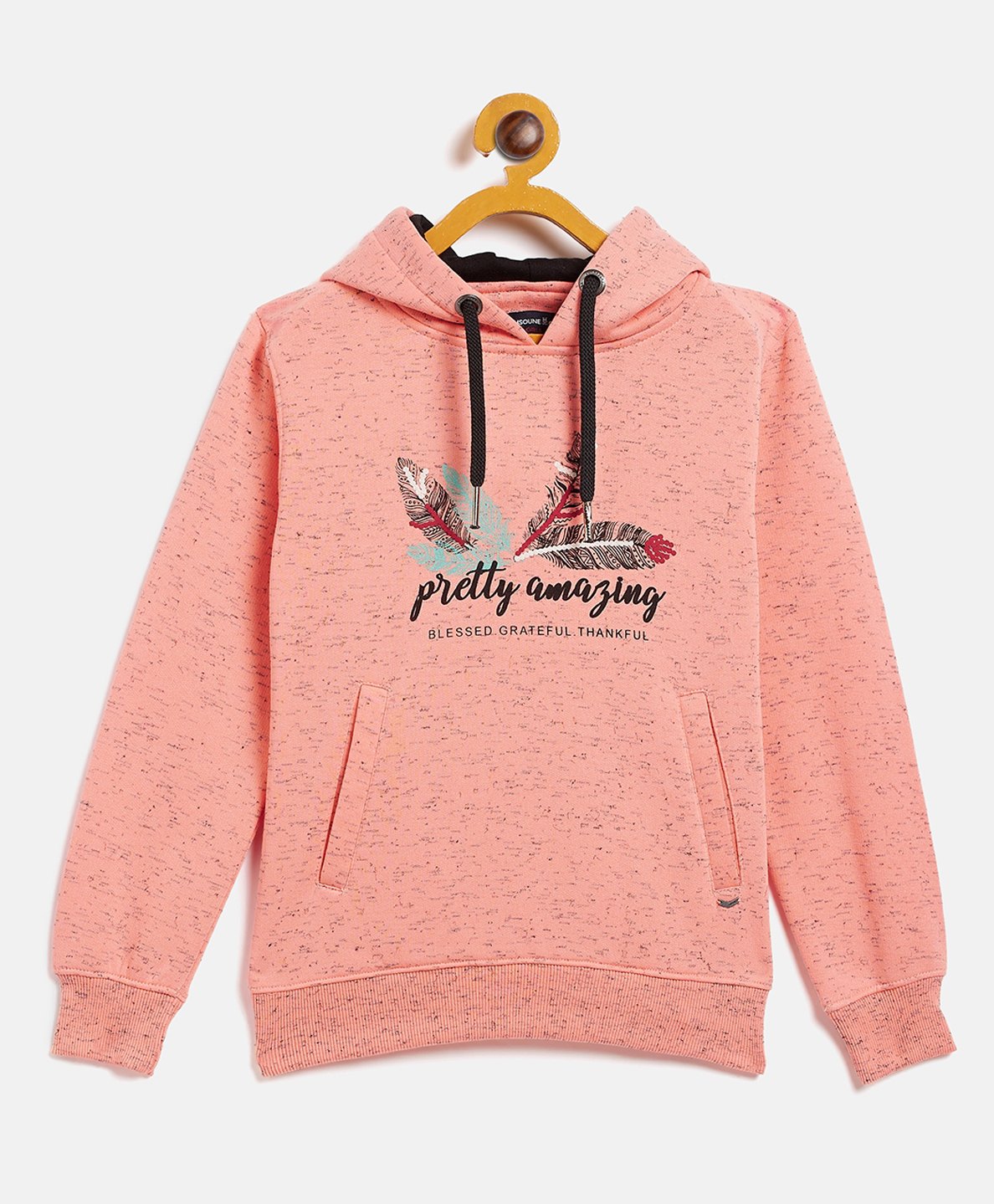 CRIMSOUNE CLUB Full Sleeves Pretty Amazing Text Printed Hooded Sweatshirt - Pink-picture-12
