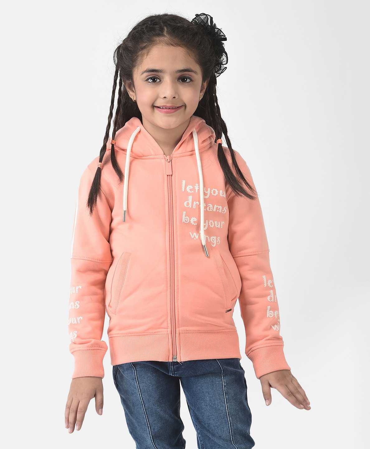 CRIMSOUNE CLUB Full Sleeves Let Your Dreams Be Your Wings Text Printed Sweatshirt - Peach-picture-12