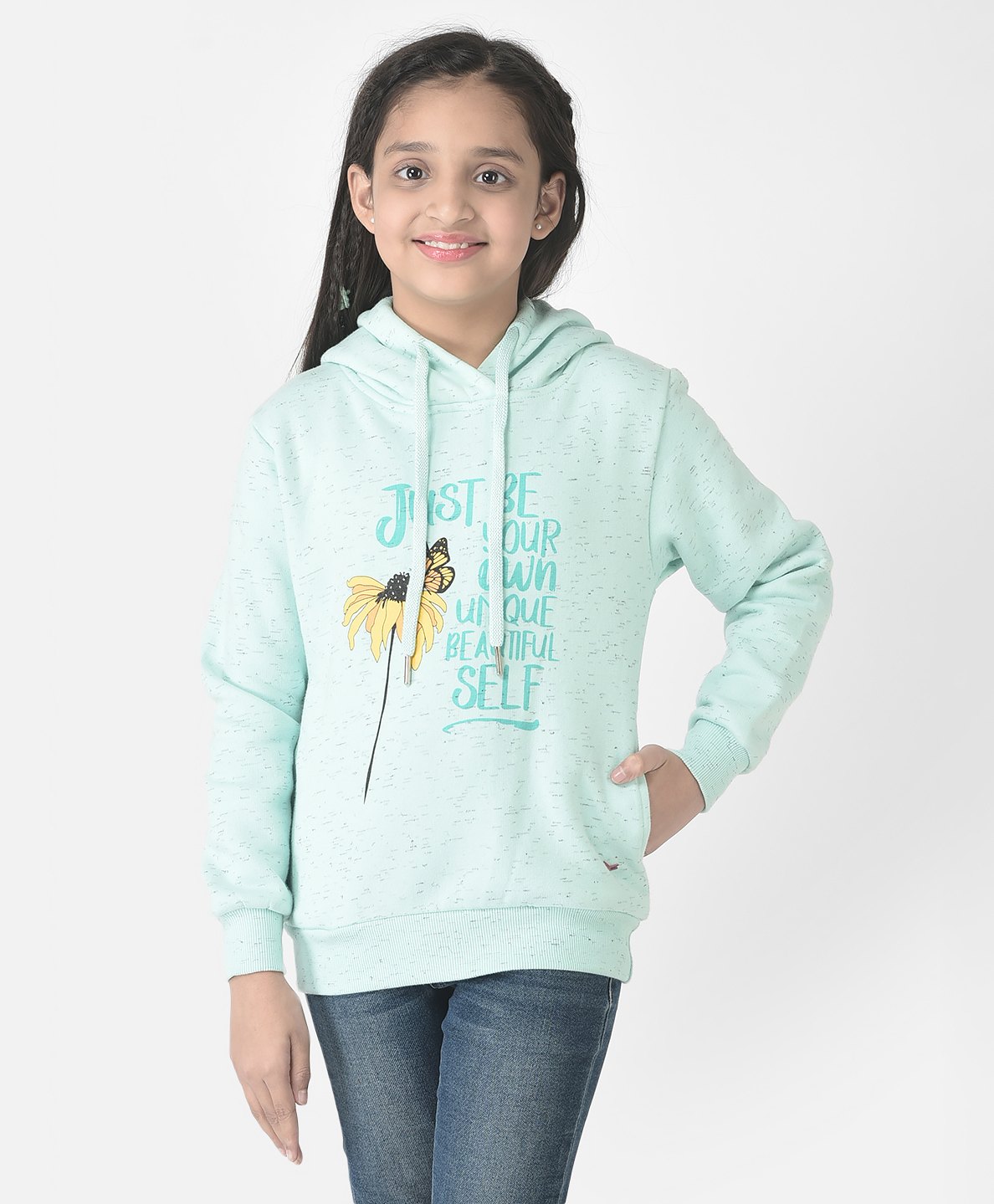 CRIMSOUNE CLUB Cotton Full Sleeves Just Ber Your Own Unique Beautiful Self Text Printed Sweatshirt - Green-picture-13