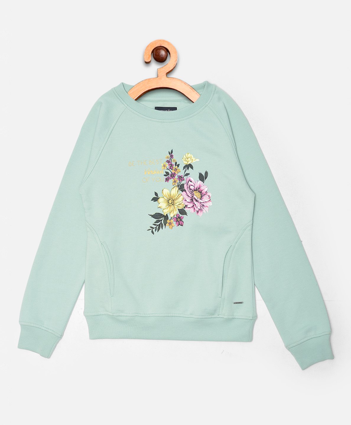 CRIMSOUNE CLUB Full Sleeves Floral & Be The Best Version Of You Text Printed Sweatshirt - Green-image-45