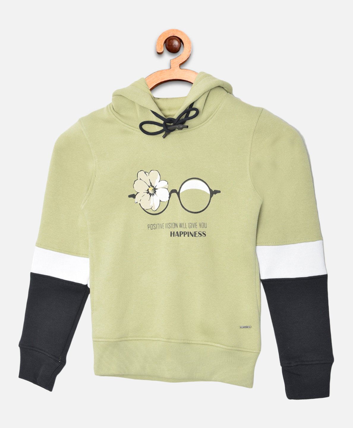 CRIMSOUNE CLUB Cotton Full Sleeves Positive Vision Will Give You Happiness Text Printed Sweatshirt - Olive-picture-11