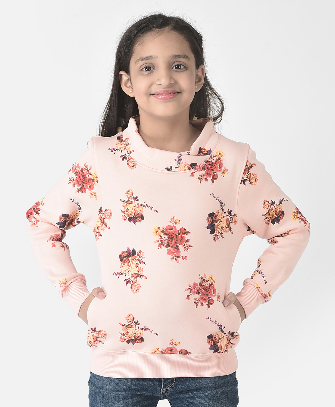 CRIMSOUNE CLUB Cotton Full Sleeves Floral Printed Sweatshirt - Peach-picture-40