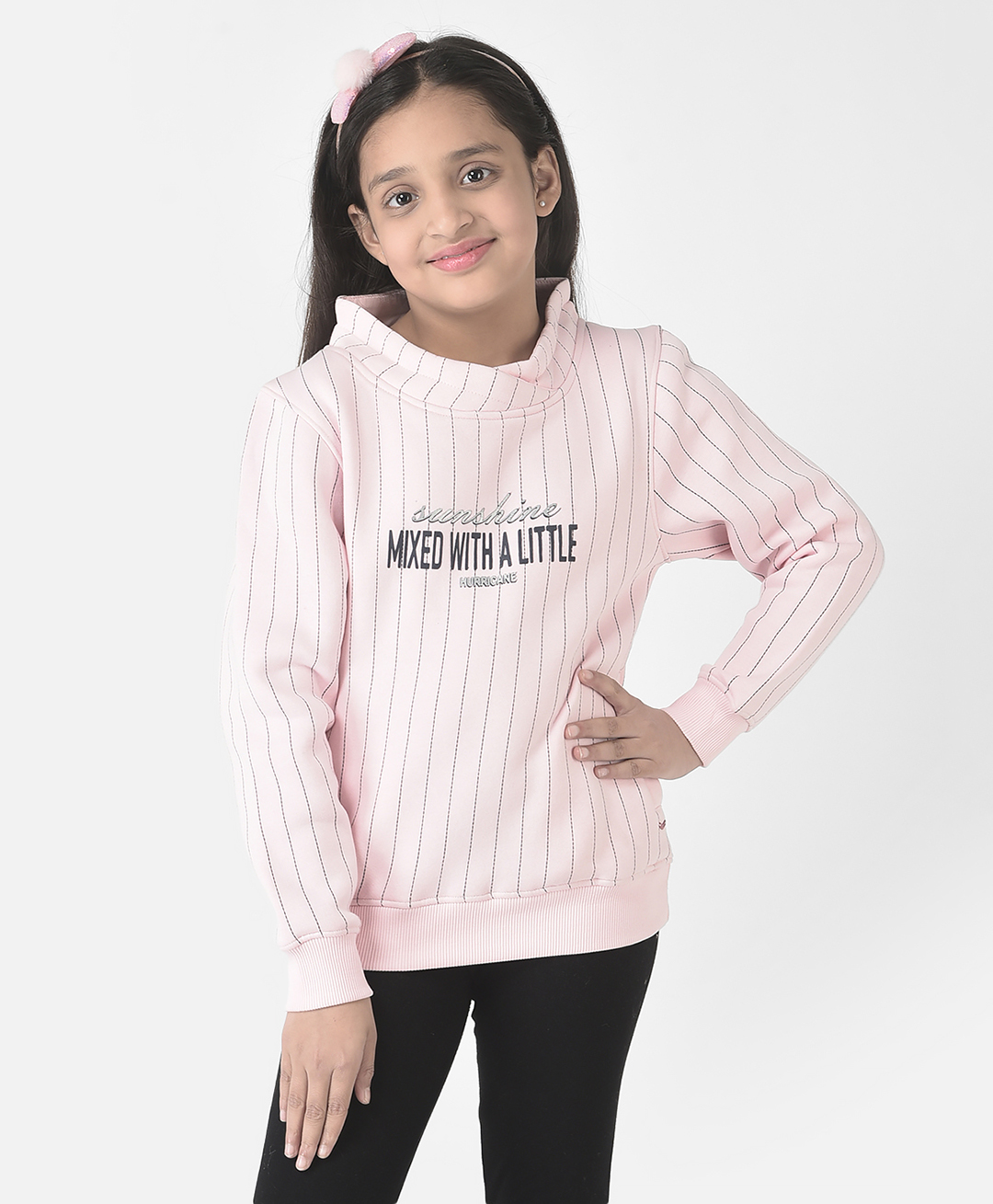 CRIMSOUNE CLUB Cotton Full Sleeves Striped & Text Printed Sweatshirt -   Pink-picture-14