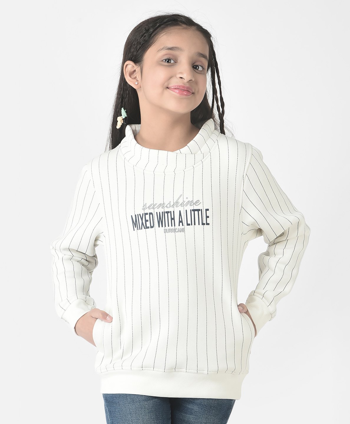 CRIMSOUNE CLUB Cotton Full Sleeves Stripped & Sunshine Mixed With A Little Hurricane Text Printed Sweatshirt - White-picture-23