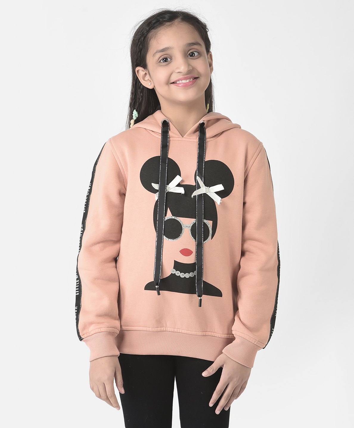 CRIMSOUNE CLUB Cotton Full Sleeves Girl Printed & Shimmer Embellished Sweatshirt - Peach-image-40