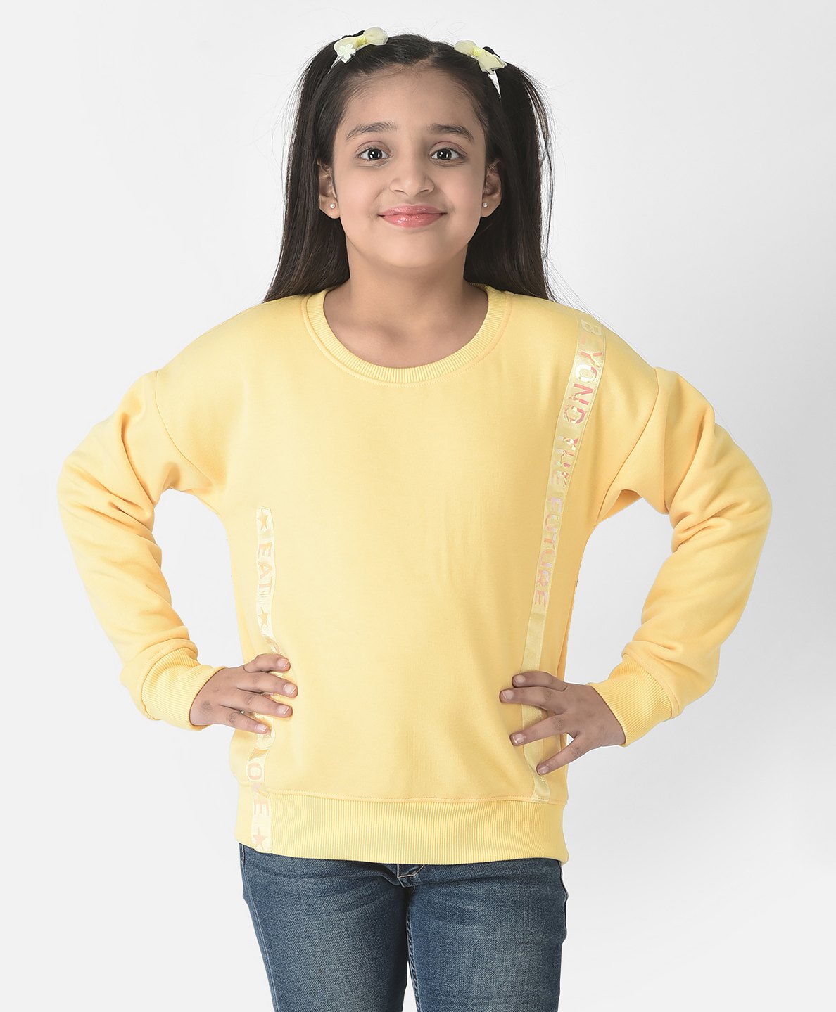 CRIMSOUNE CLUB Full Sleeves Side Tape Eat Play Love Text Detailed Sweatshirt - Yellow-picture-18