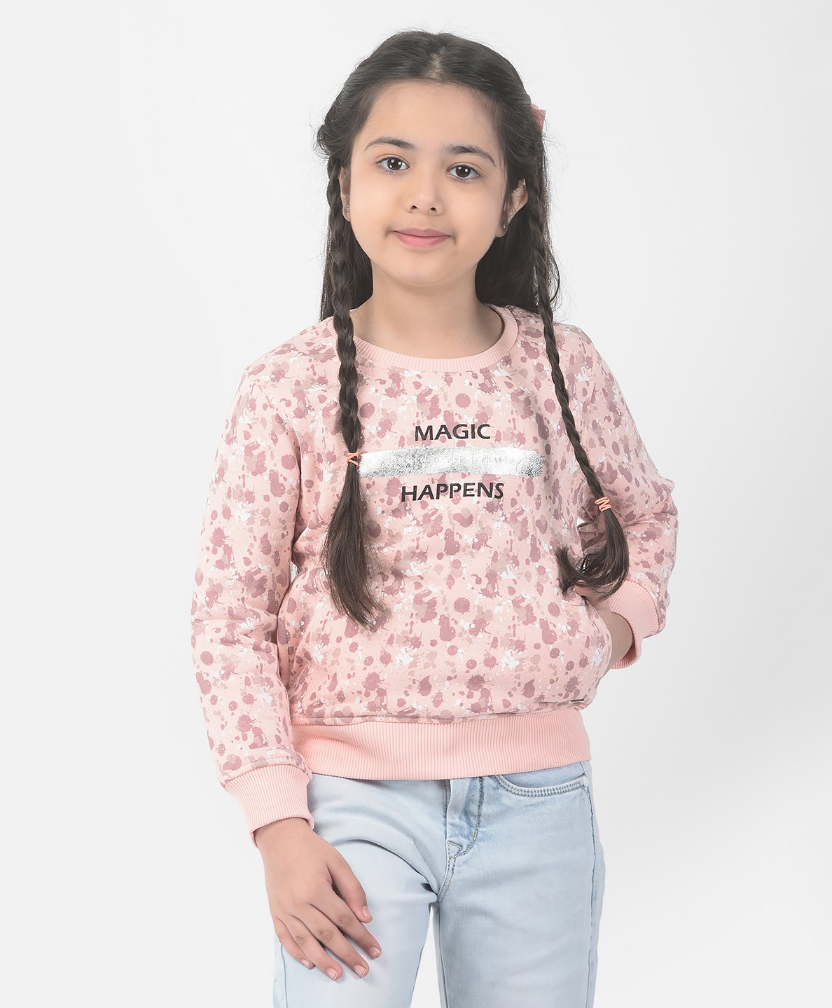 CRIMSOUNE CLUB Cotton Full Sleeves Colour Splash Effect & Magic Happens Text Printed Sweatshirt - Pink-picture-14