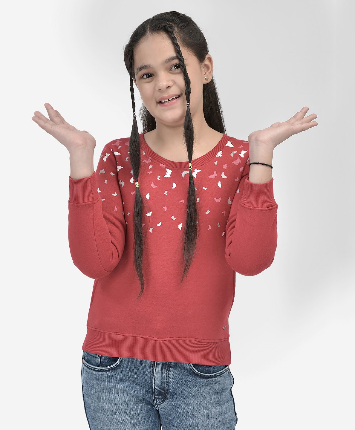 CRIMSOUNE CLUB Cotton Full Sleeves Butterflies Printed Sweatshirt - Red-image-48