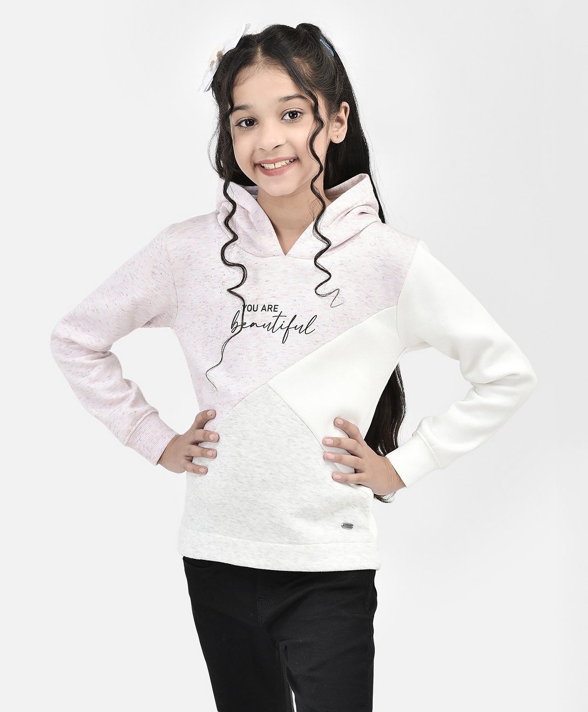 CRIMSOUNE CLUB Cotton Full Sleeves  Colour Block You Are Beautiful Text Printed Hooded Sweatshirt - Pink-picture-26