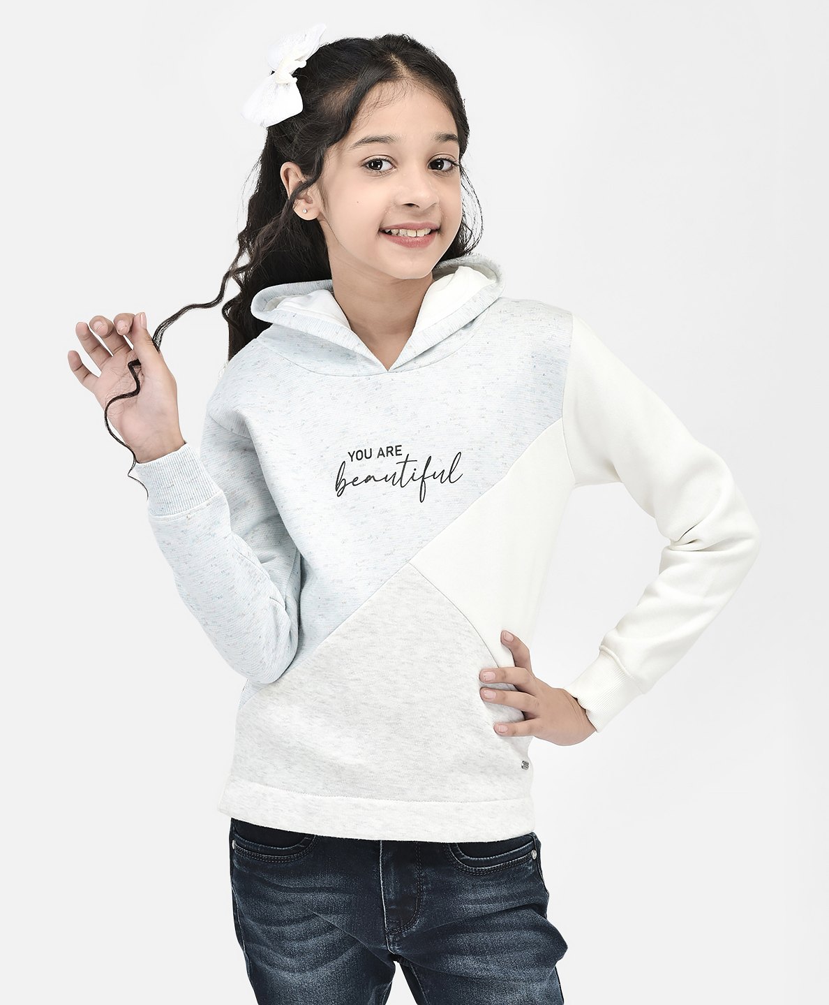 CRIMSOUNE CLUB Cotton Full Sleeves  Colour Block You Are Beautiful Text Printed Hooded Sweatshirt - Blue-image-13