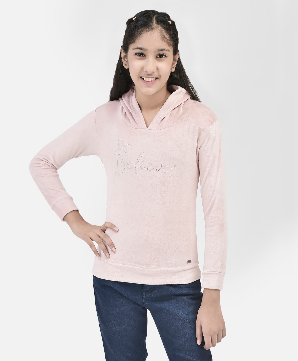 CRIMSOUNE CLUB Full Sleeves Believe Text Sequin Embellished Sweatshirt - Pink-picture-19