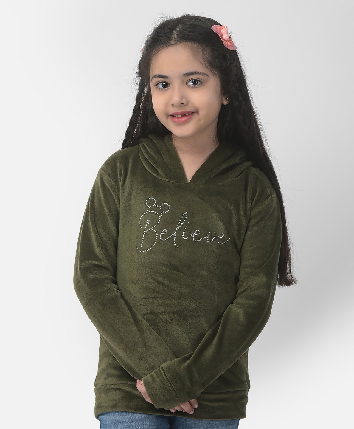 CRIMSOUNE CLUB Full Sleeves Believe Text Sequin  Embellished Sweatshirt - Olive-picture-10