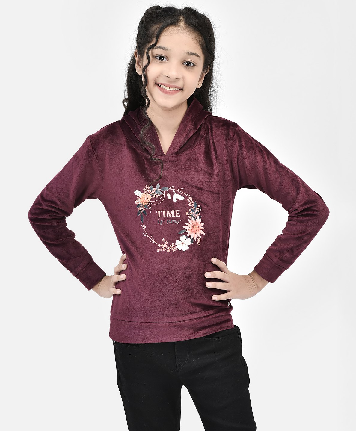 CRIMSOUNE CLUB Full Sleeves Floral & Time Is Now Text Printed Sweatshirt - Maroon-image-31