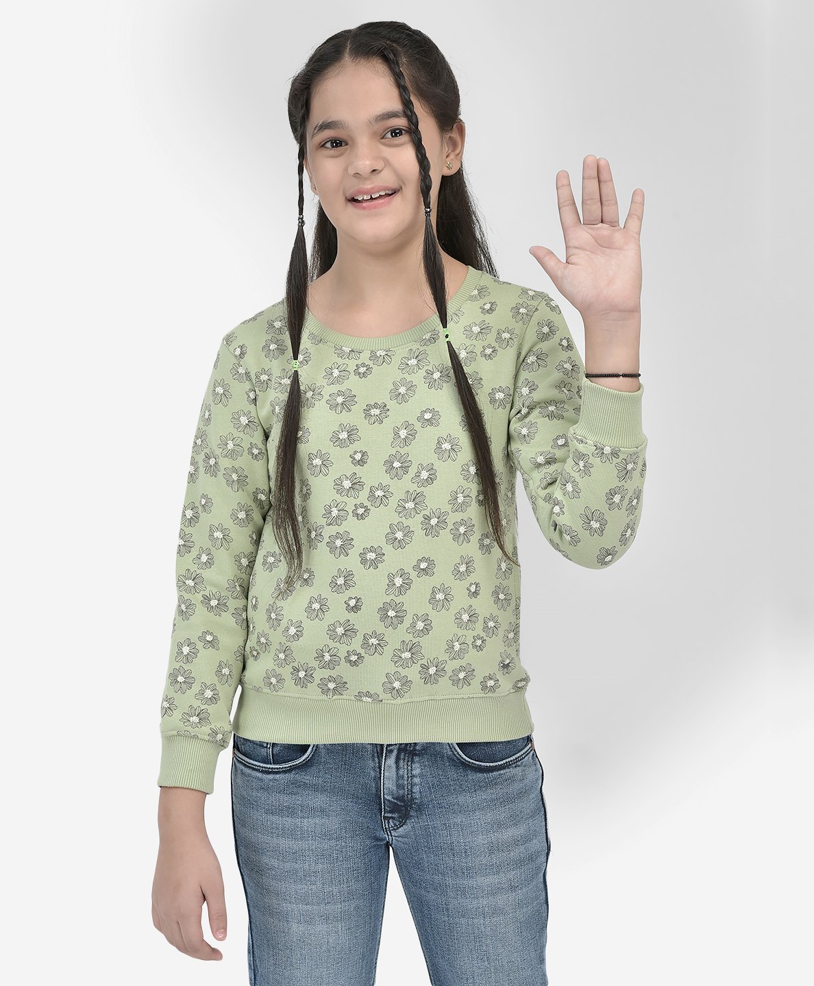CRIMSOUNE CLUB Cotton Full Sleeves Floral Printed Sweatshirt - Olive-picture-38