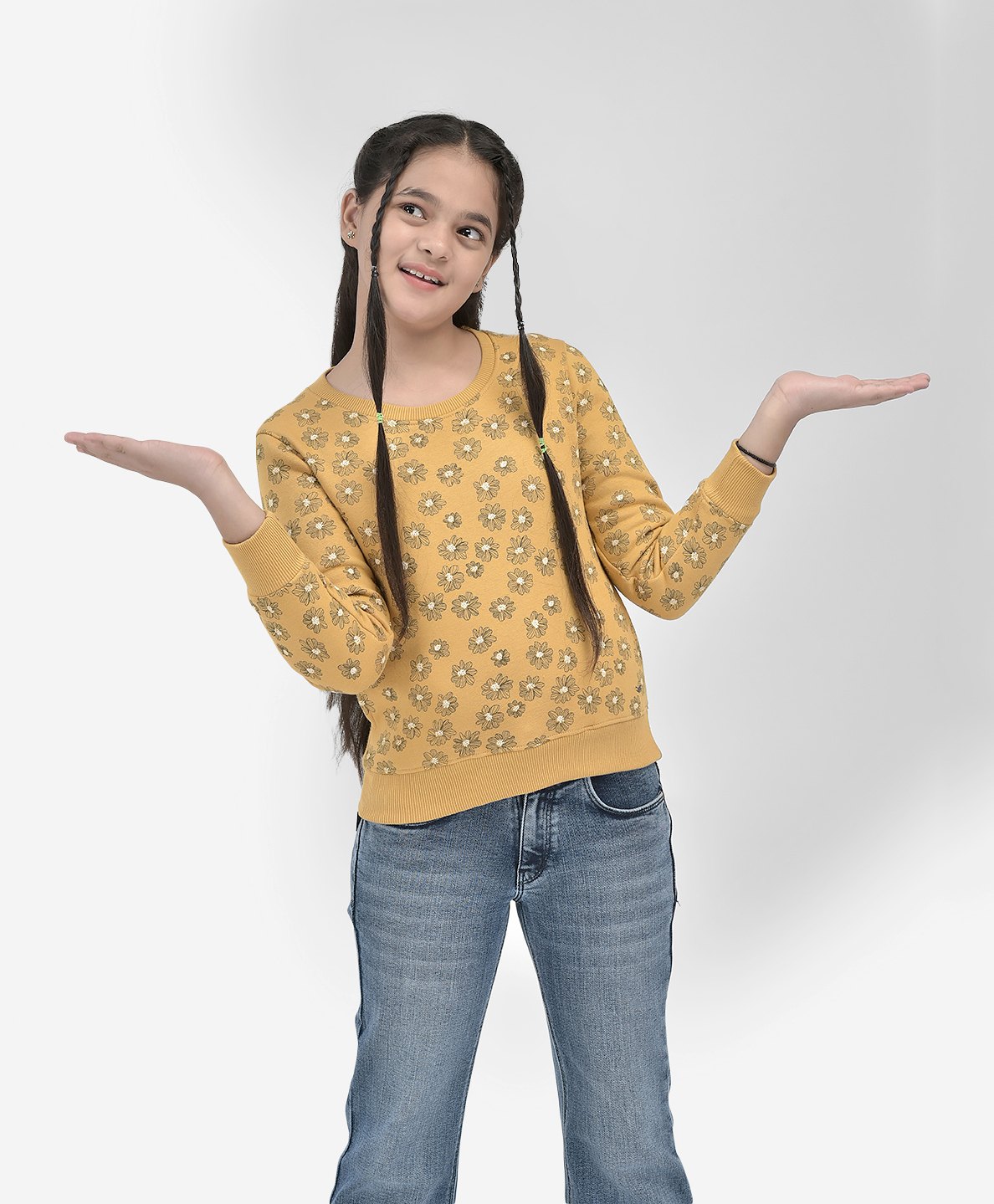 CRIMSOUNE CLUB Cotton Full Sleeves Floral Printed Sweatshirt - Mustard-picture-44