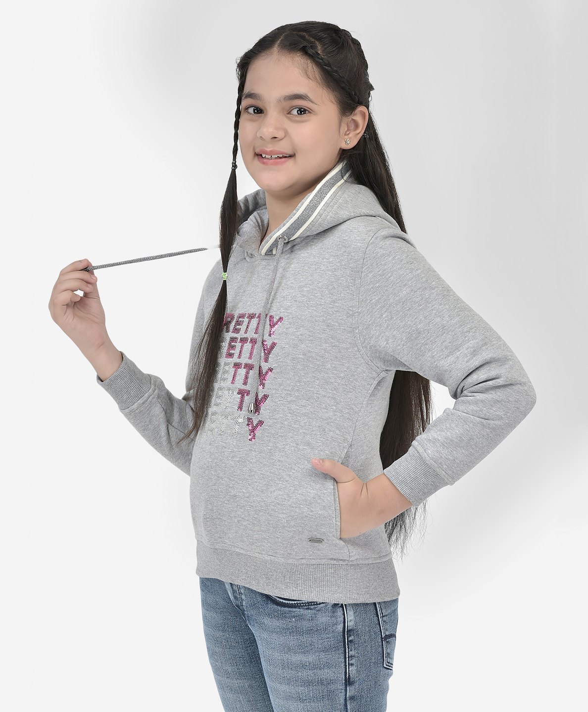 CRIMSOUNE CLUB Cotton Full Sleeves Pretty Text Sequin Embellished Sweatshirt - Grey-picture-19