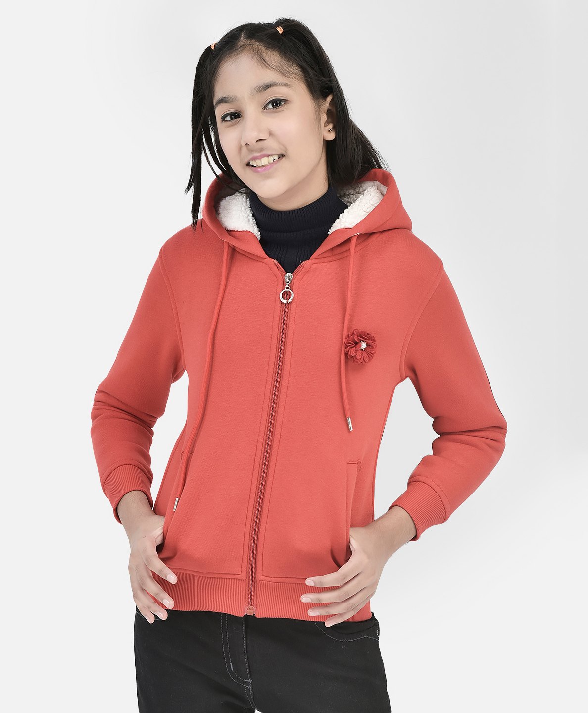 CRIMSOUNE CLUB Cotton Full Sleeves Flower Applique Sweatshirt - Red-picture-21