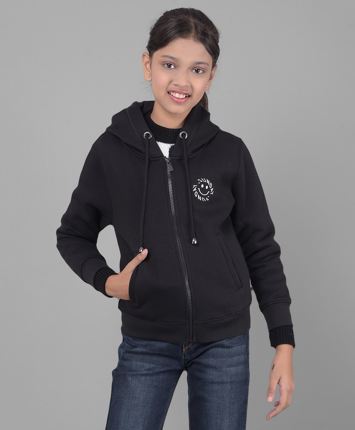 CRIMSOUNE CLUB Full Sleeves Sunday Funday Text Printed Hooded Sweatshirt - Black-image-13
