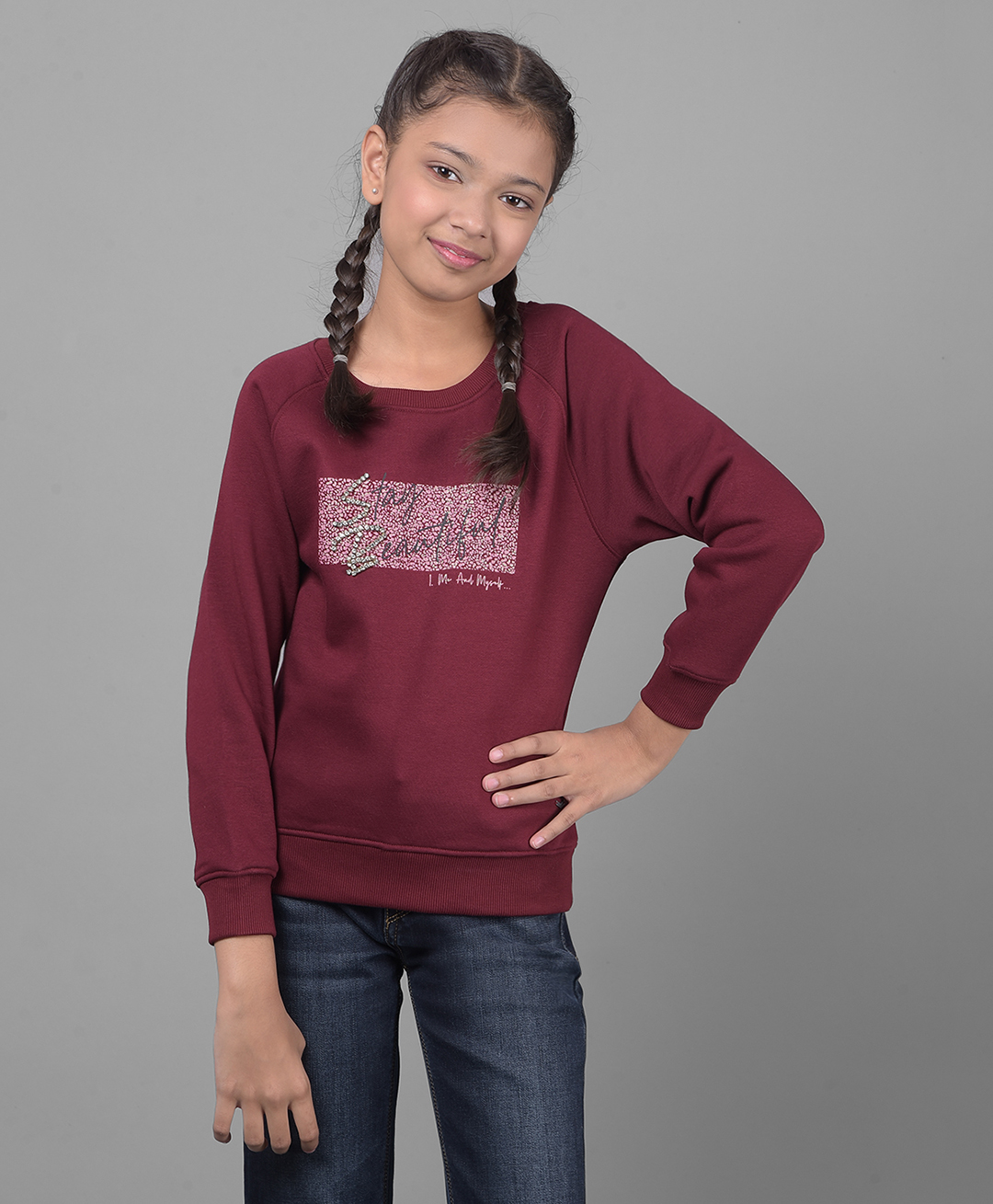 CRIMSOUNE CLUB Cotton Full Sleeves Stay Beautiful Text Printed Sweatshirt -  Wine-image-45