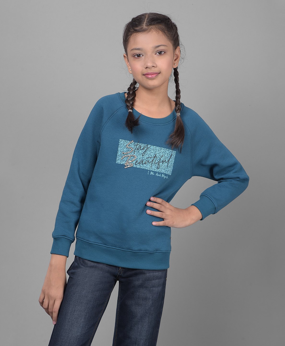 CRIMSOUNE CLUB Cotton Full Sleeves Stay Beautiful Text Printed Sweatshirt - Blue-picture-13