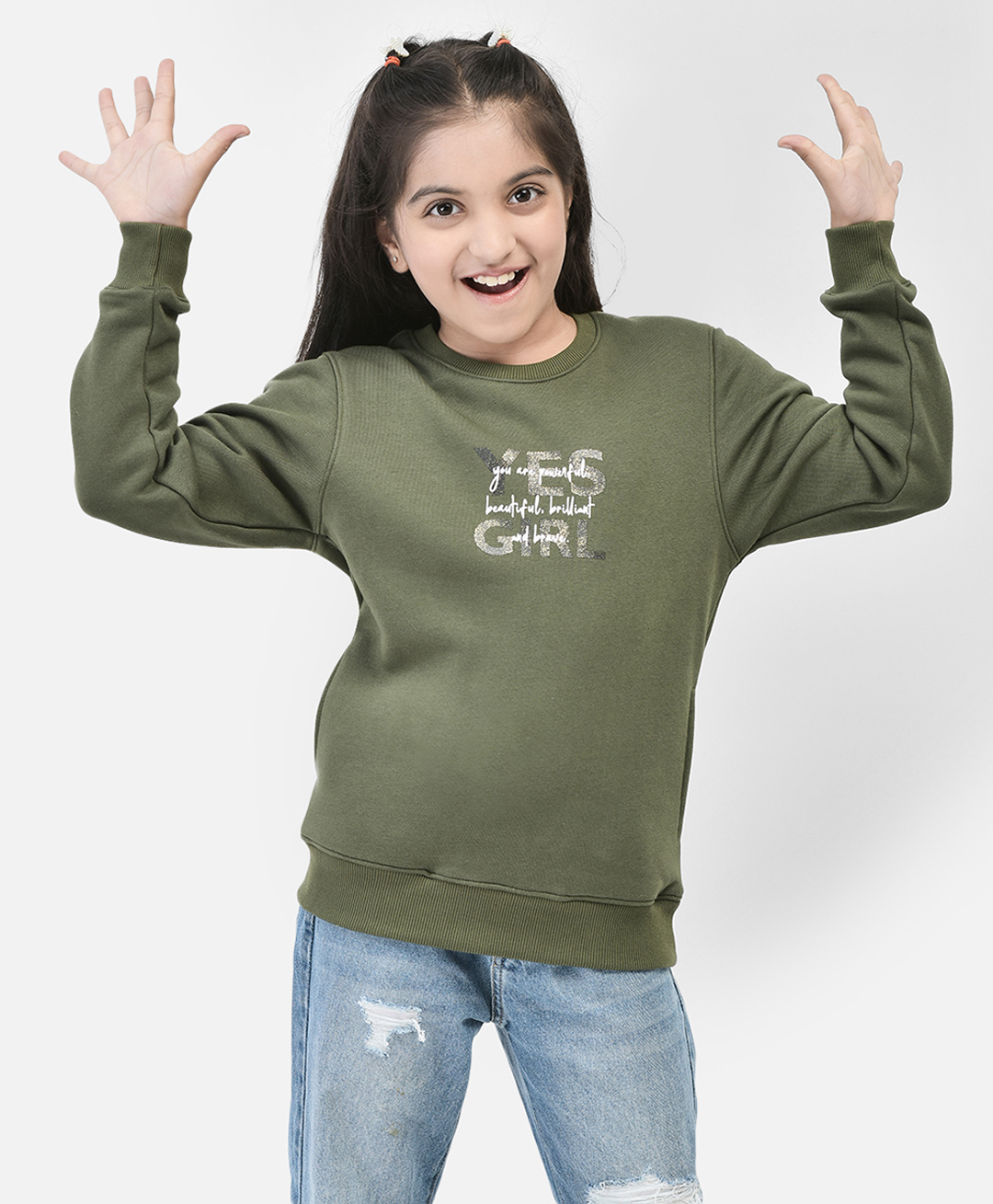 CRIMSOUNE CLUB Full Sleeves Text Printed Sweatshirt - Olive-image-2