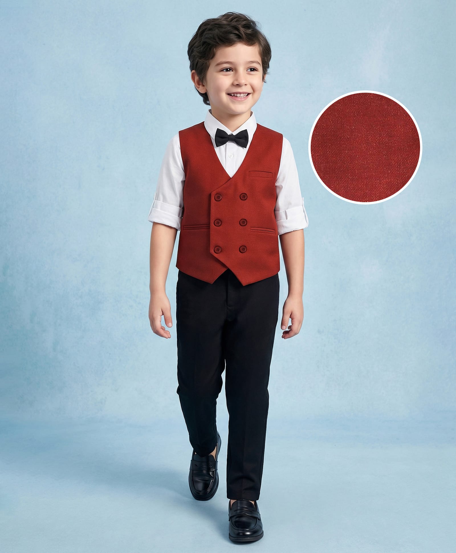 Mark & Mia Full Sleeves Solid Colour 3 Piece Party Suit with Bow - Red White & Black-picture-26