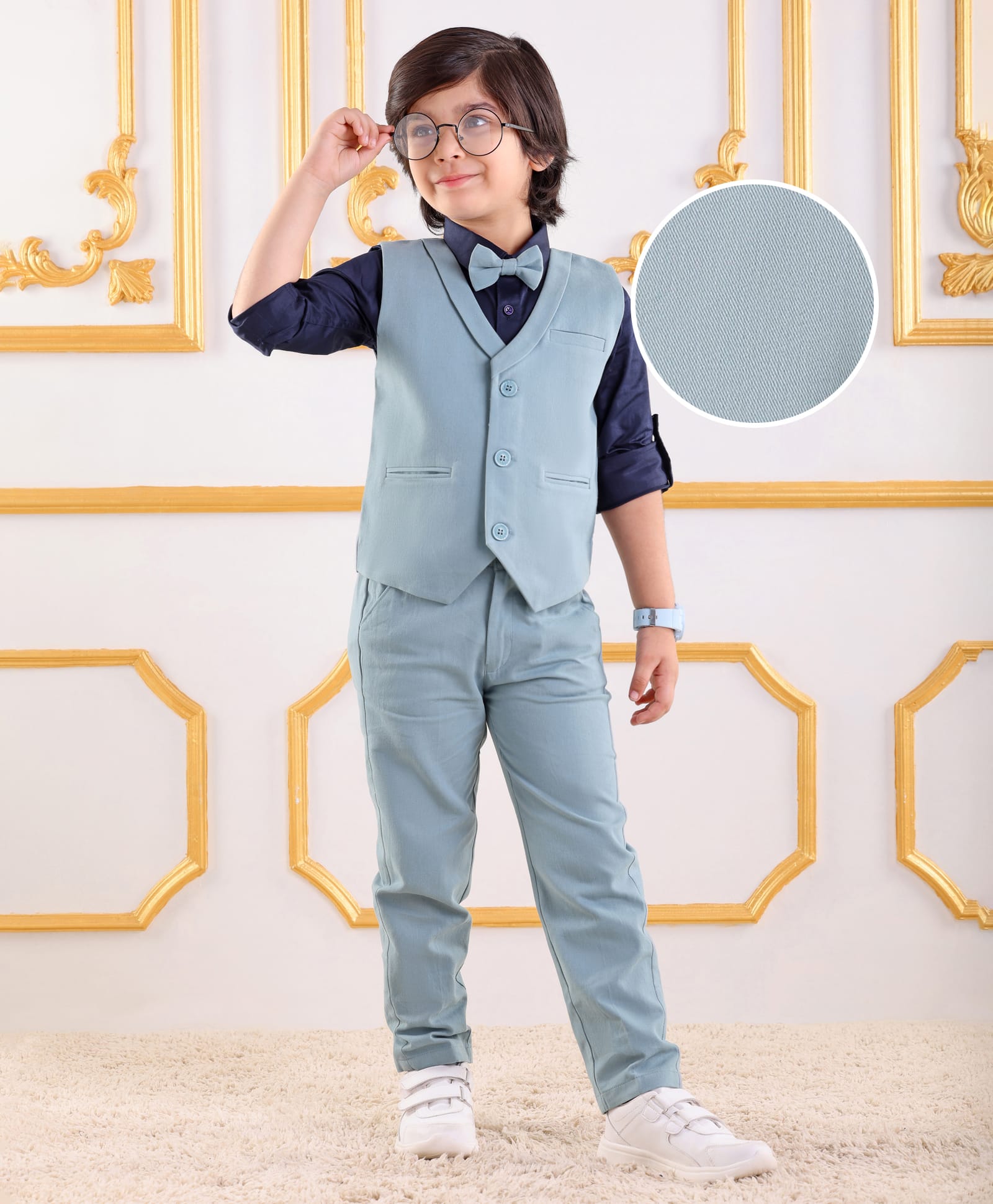 Mark & Mia Full Sleeves Solid Colour 3 Piece Party Suit with Bow - Multicolour-picture-22