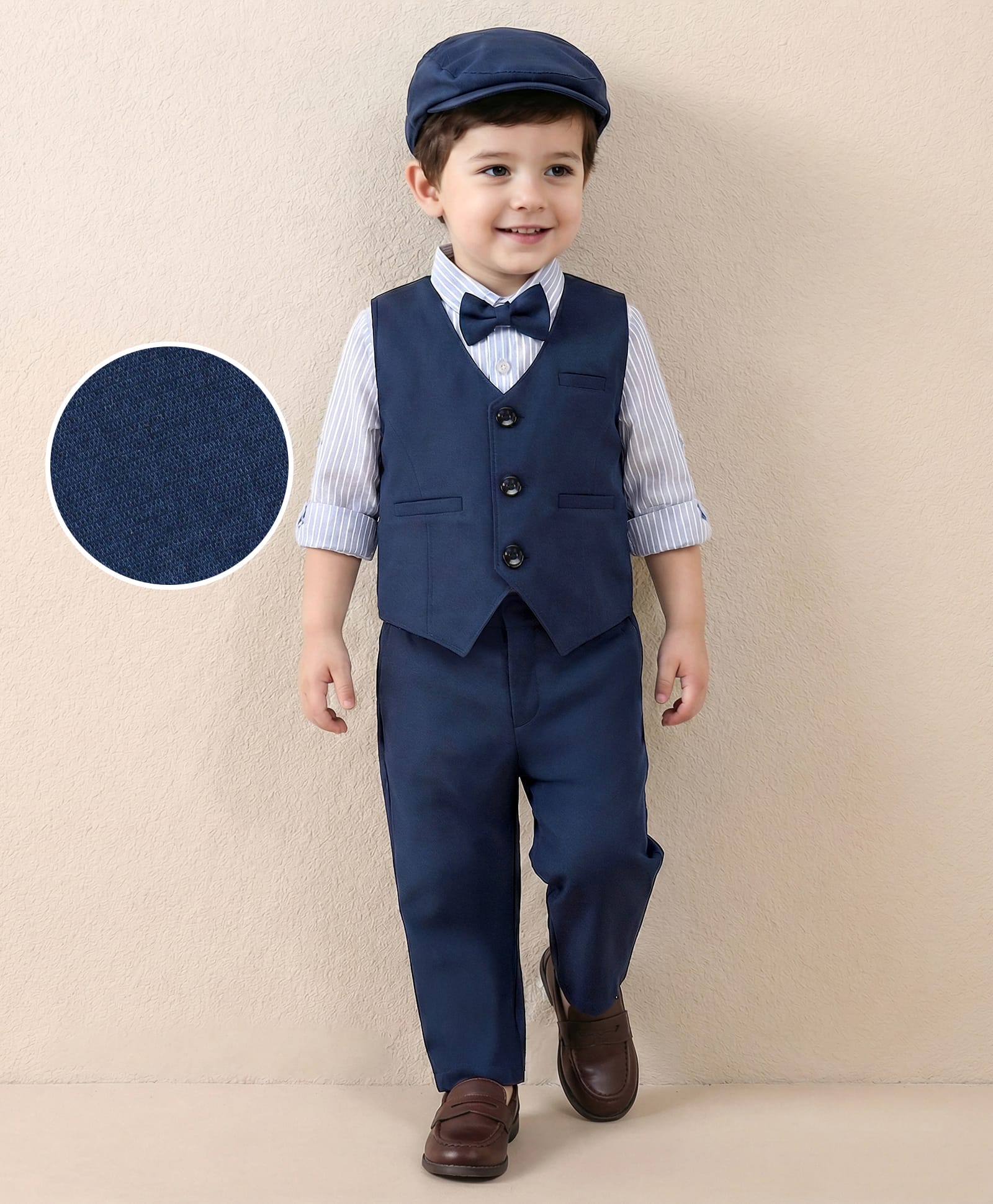 Mark & Mia Full Sleeves Striped 3 Piece Party Suit with Hat & Bow - Blue-picture-41