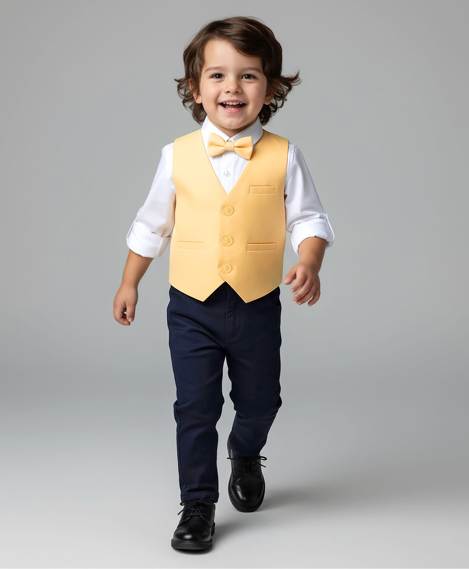 Mark & Mia Full Sleeves Solid Colour 3 Piece Party Suit with Bow - Yellow White & Black-picture-21