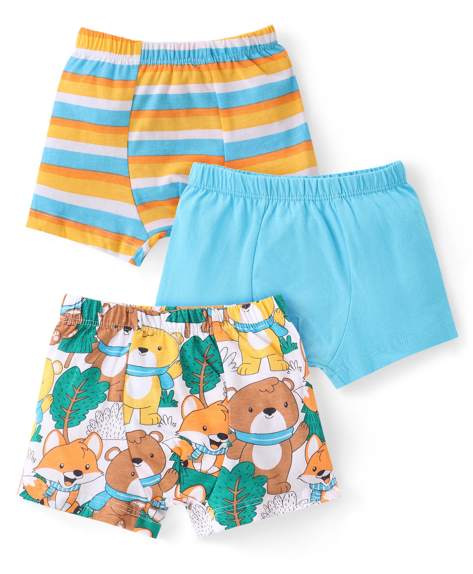Babyhug 100% Cotton Striped Trunks with Animals Print Pack of 3 - Yellow & Blue-image-0