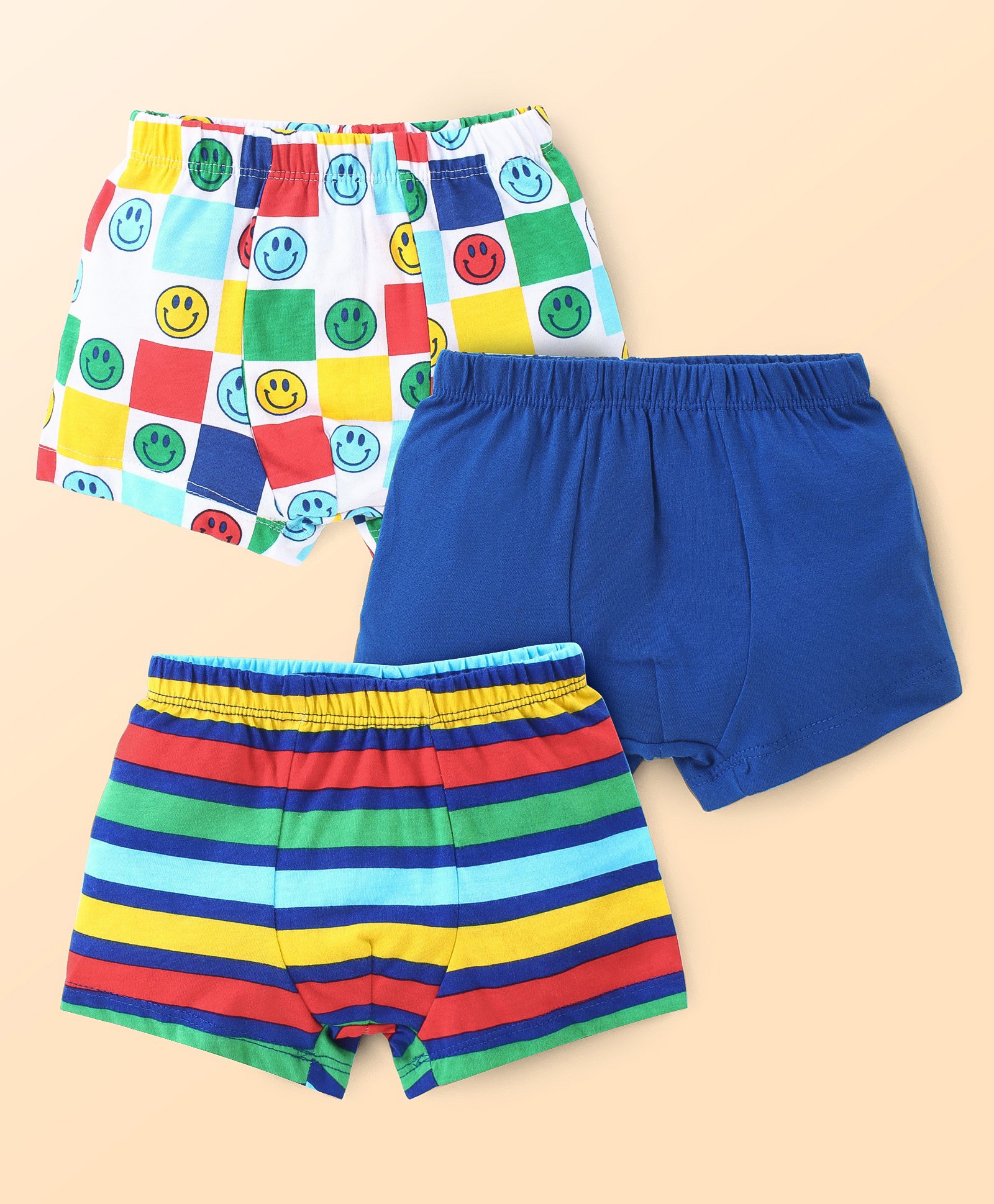 Babyhug 100% Cotton Striped Trunks with Smiley Print Pack of 3 - Multicolour-image-6