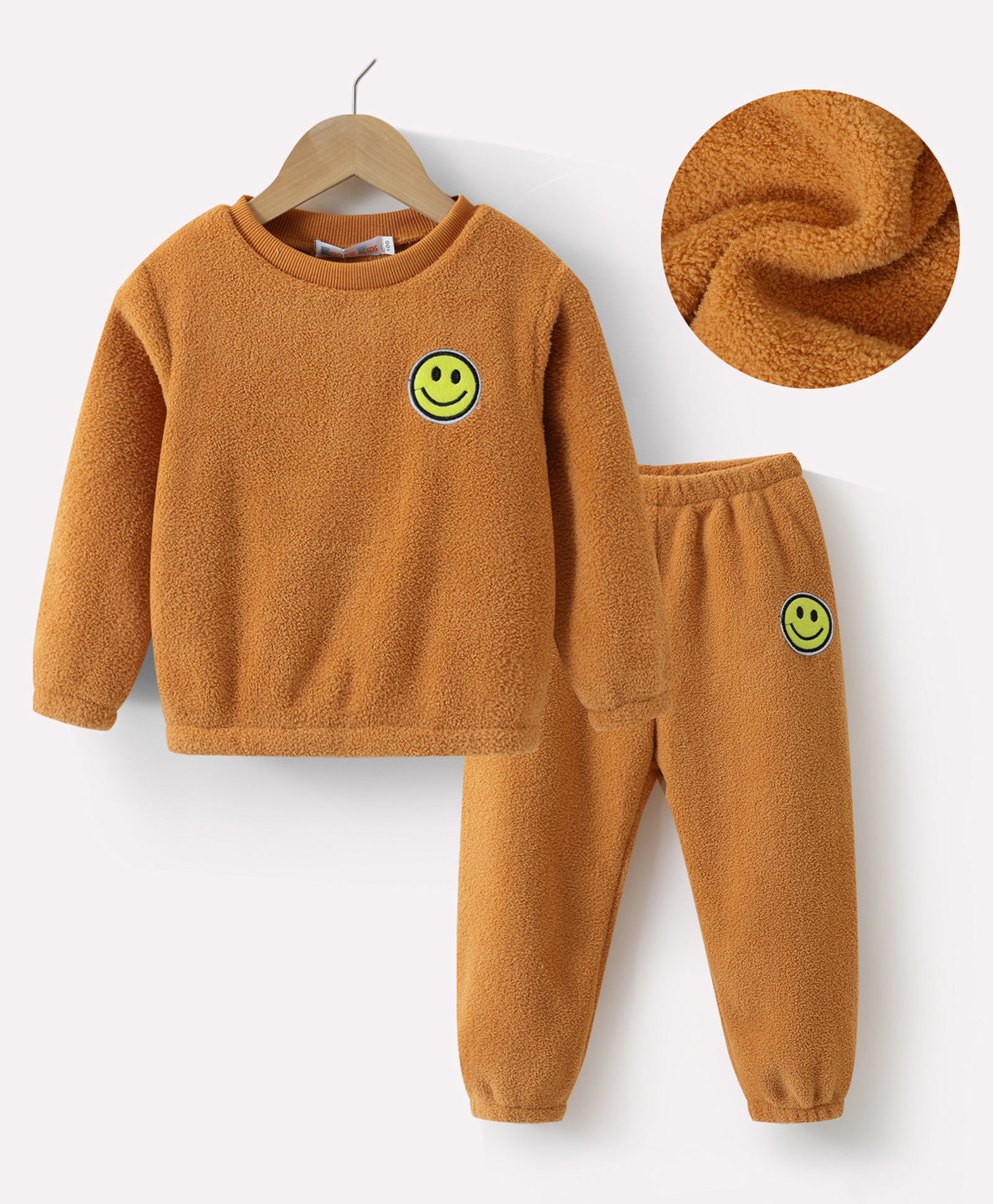 Kookie Kids Full Sleeves Winter Night Suit with Smiley Patch - Brown-image-12