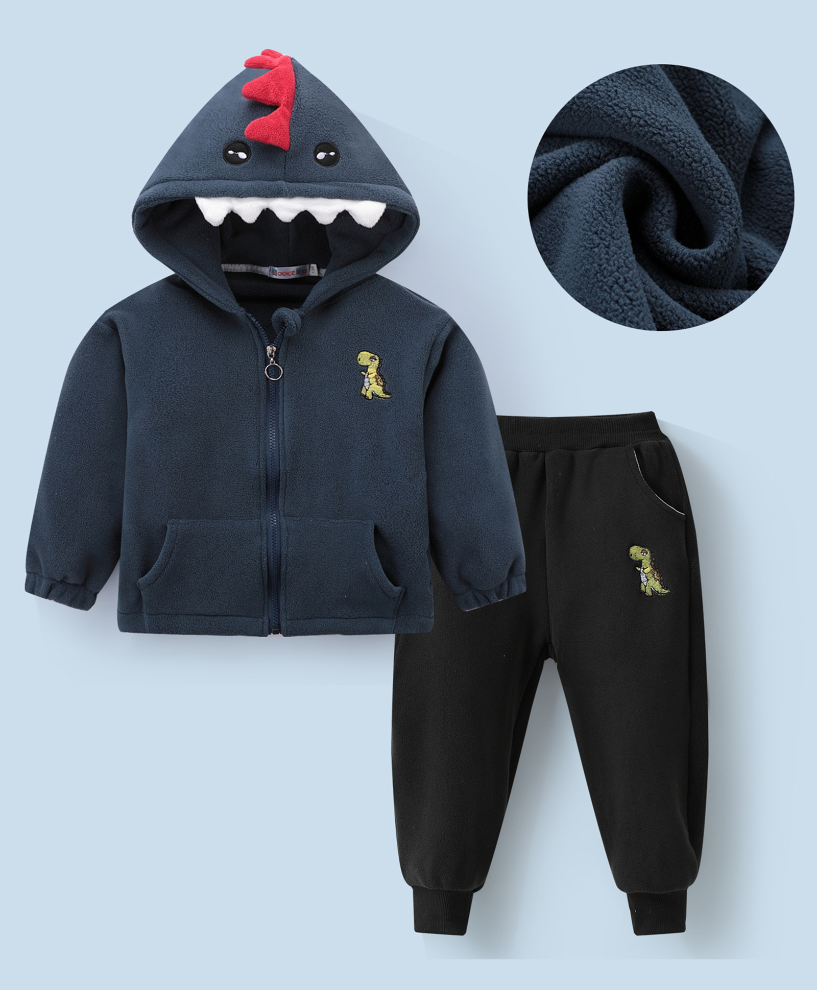 Kookie Kids Full Sleeves Solid Color Winter Wear Hooded Suit with Kangaroo Pocket - Nvay-picture-28