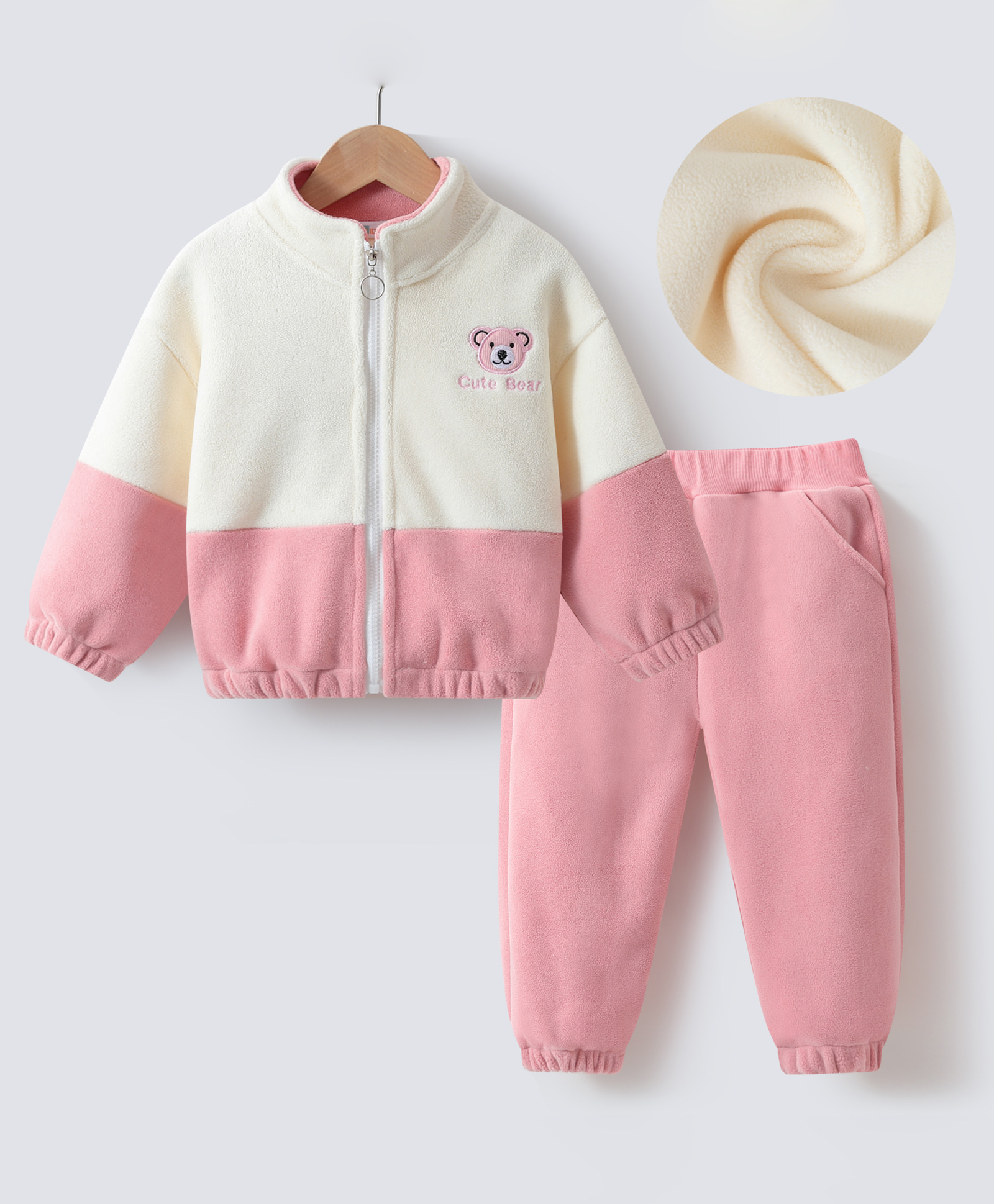 Kookie Kids Full Sleeves Front Zipper Winter Wear Suit with Bear Embroidery - Pink-image-41