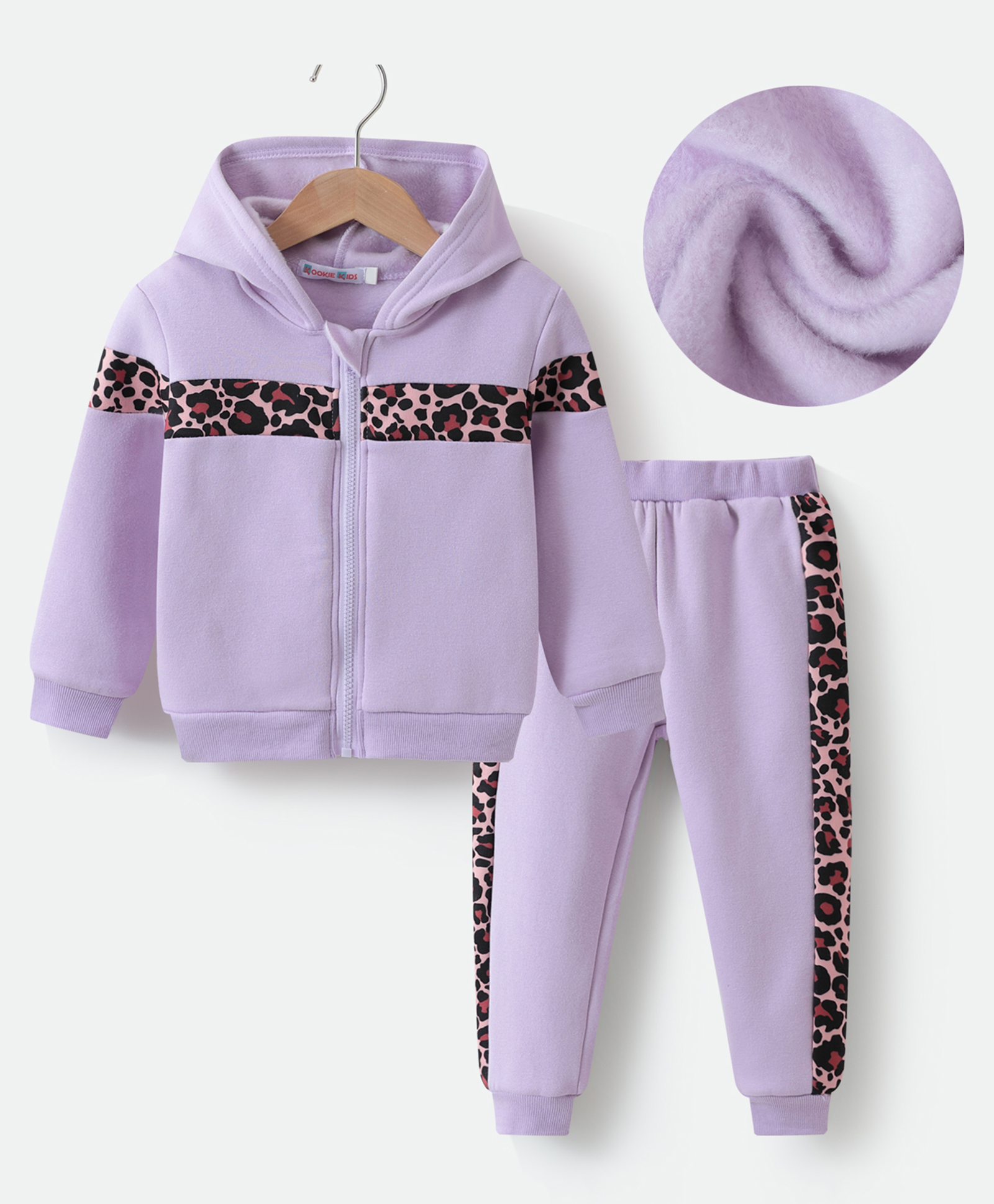Kookie Kids Full Sleeves Winter Wear Suit with Hood & Front Zipper - Lilac-picture-27