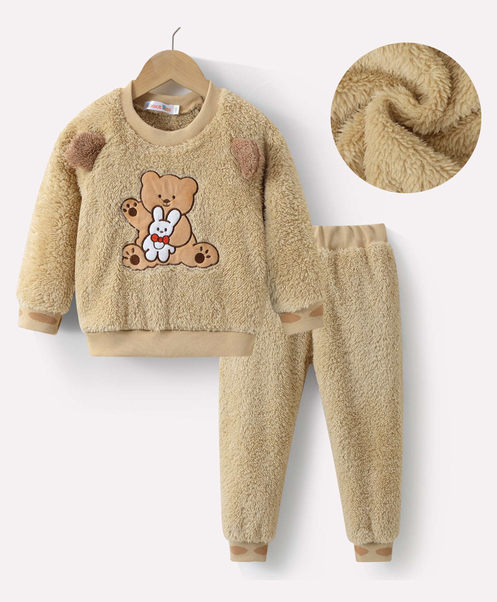 Kookie Kids Full Sleeves Winter Wear Suit With Teddy Applique - Beige-picture-22