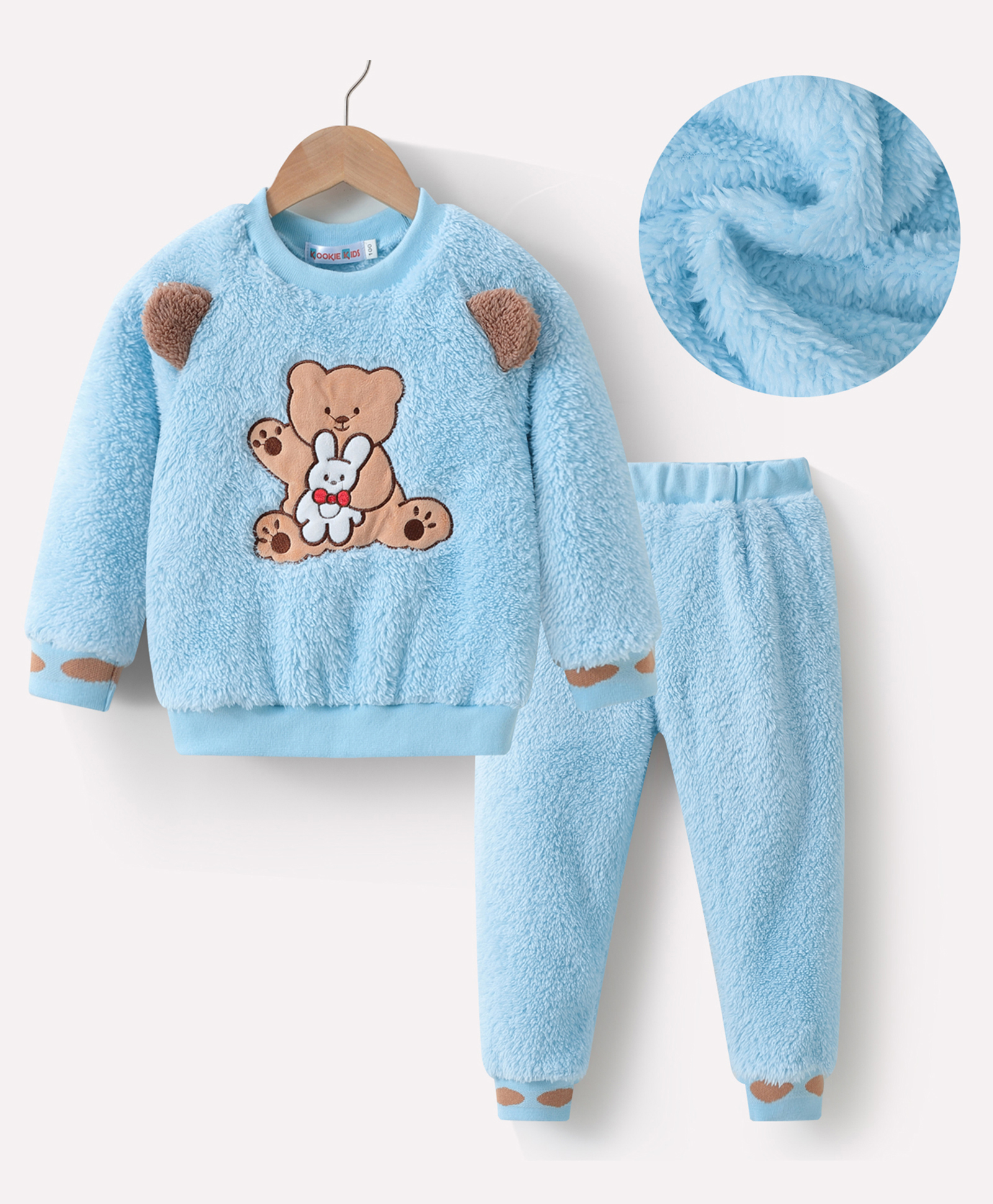 Kookie Kids Full Sleeves Winter Wear Suit With Teddy Applique - Sky Blue-picture-36