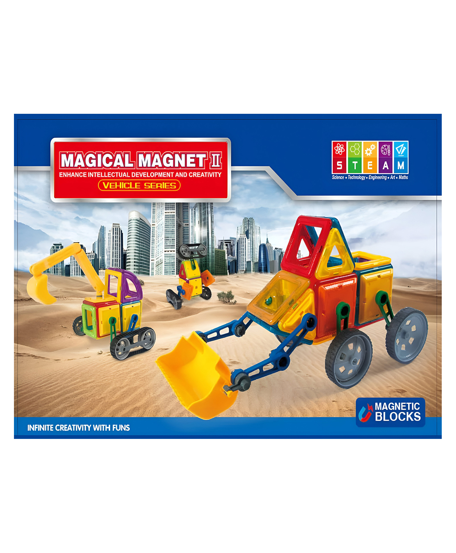 AKN TOYS 48 PCS Construction Excavator Vehicle Robot Magical Magnetic Tiles Building Blocks Bricks 3D Puzzle  - COLOR MAY VARY-picture-1