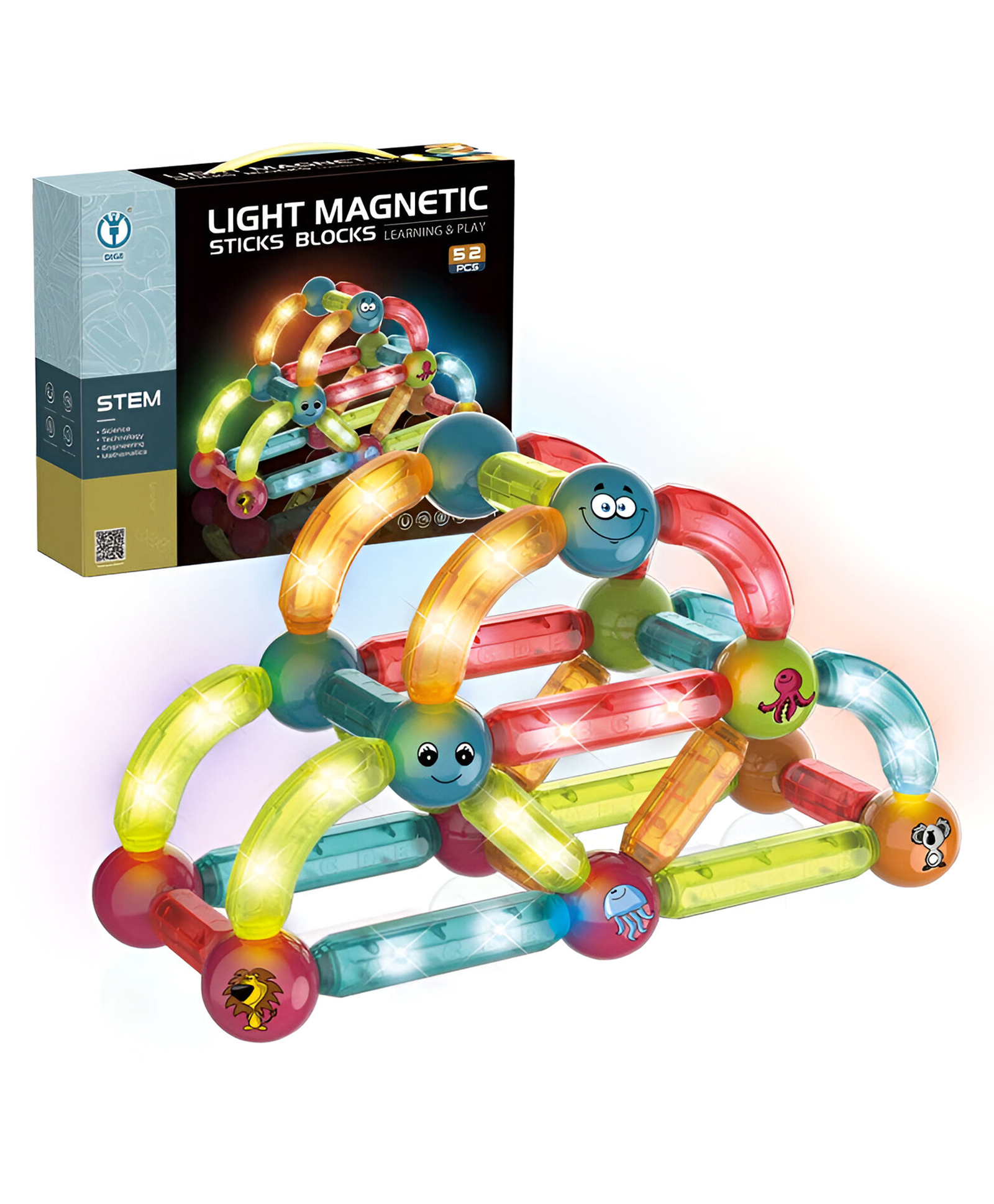 AKN TOYS 52 PCS Light Magnetic Building Blocks Toy  -Premium Magnetic Sticks and Balls Set- Different Sizes & Curve Shaped - COLOR MAY VARY-image-11