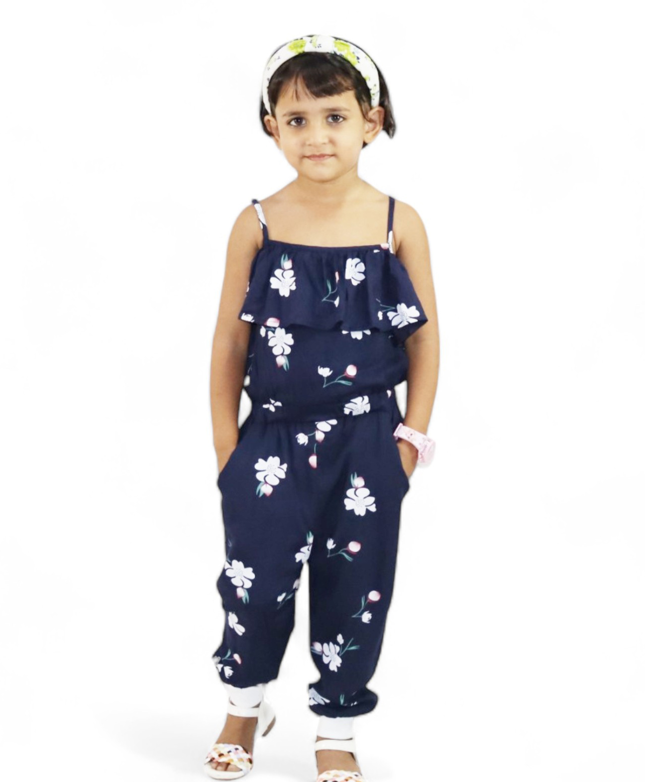 Kids Cave Sleeveless Floral Printed Jumpsuit  - Navy Blue-picture-22