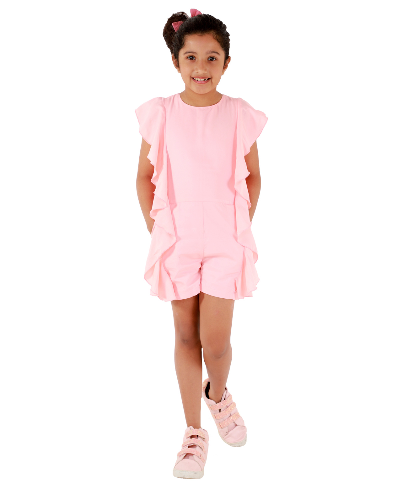 Kids Cave Frill Sleeves Solid Jumpsuit - Pink-picture-17