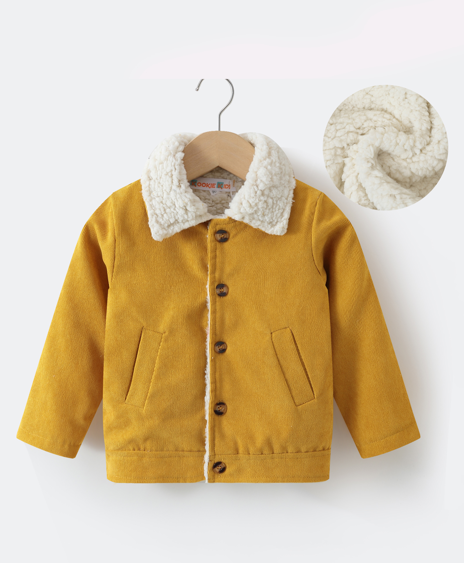 Kookie Kids Full Sleeves Jacket with Pocket & Fur Detailing - Yellow-picture-22