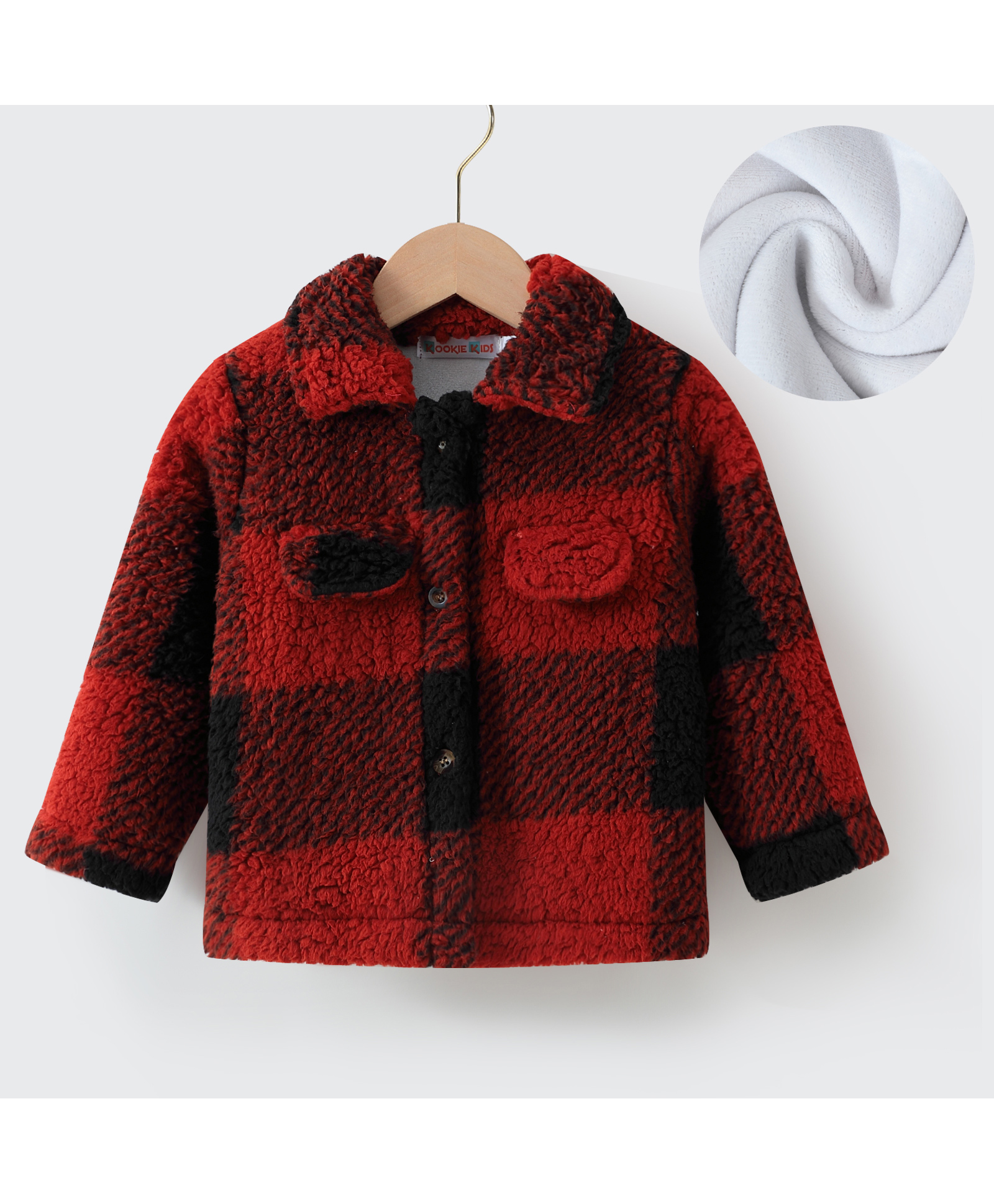 Kookie Kids Full Sleeves Collar Neck Front Open Winter Jacket with Checks Design - Red-image-36