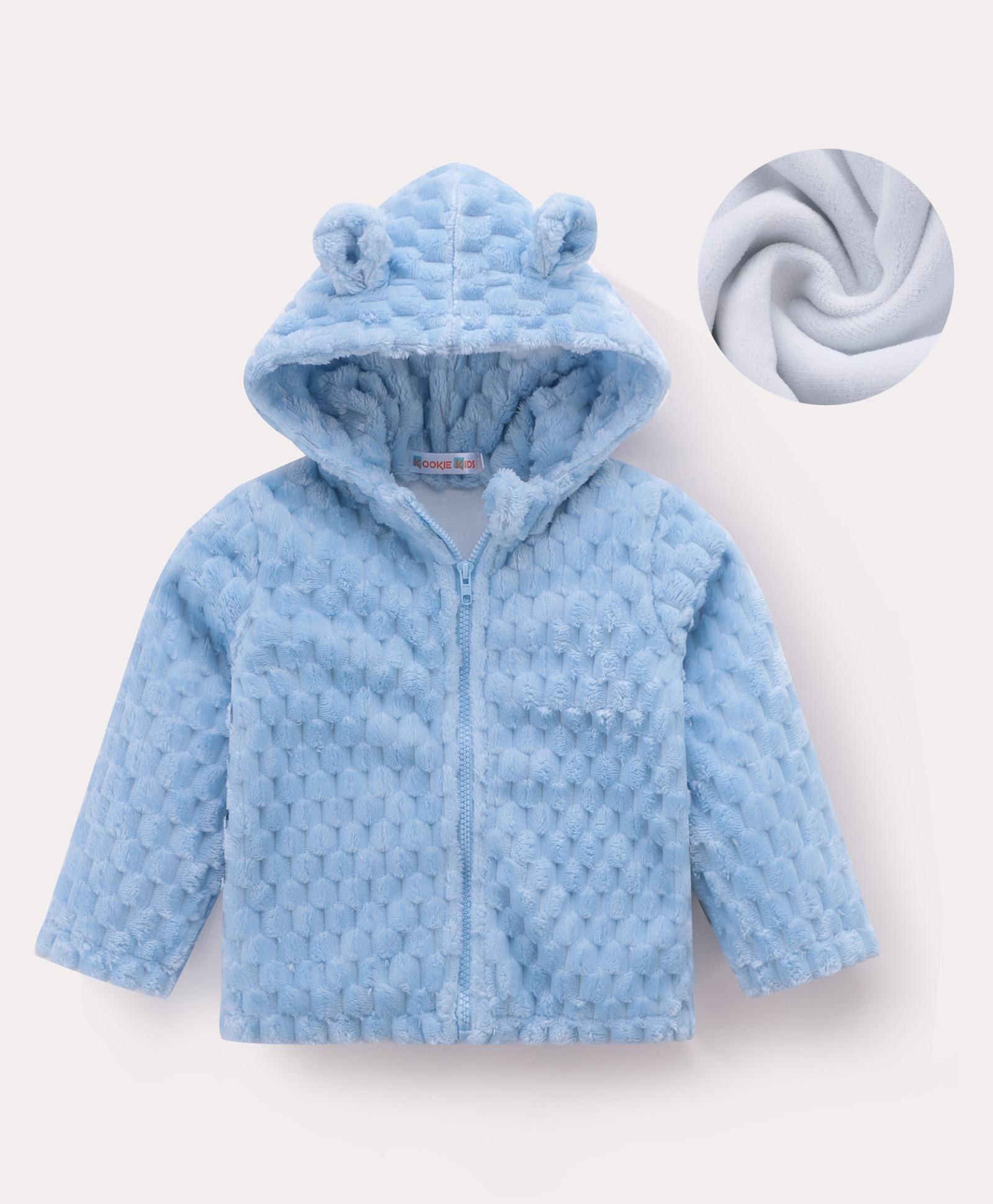Kookie Kids Full Sleeves Solid Hooded Winter Jacket with Ears Applique - Blue-picture-21