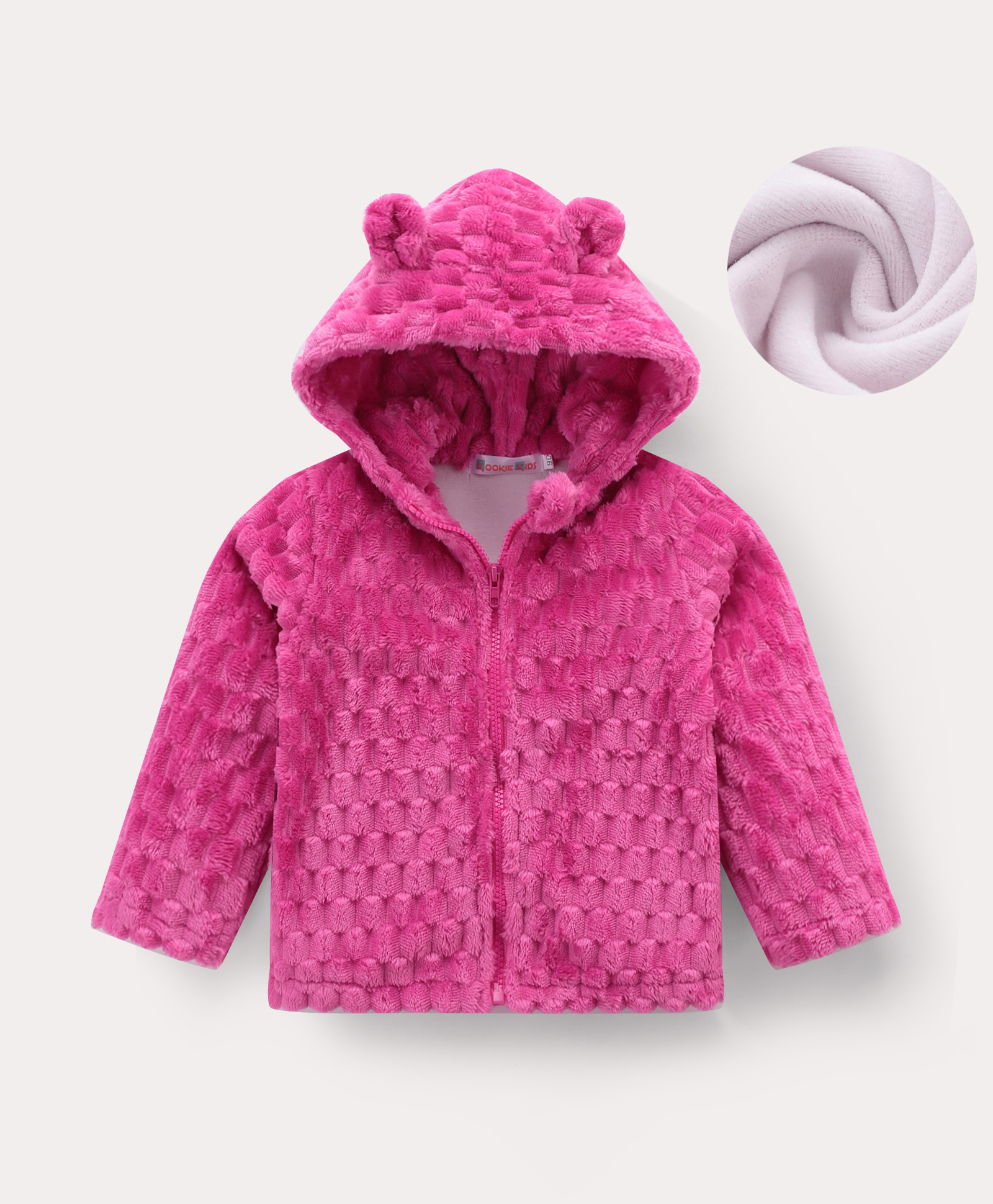 Kookie Kids Full Sleeves Solid Hooded Winter Jacket with Ears Applique - Dark Pink-picture-15