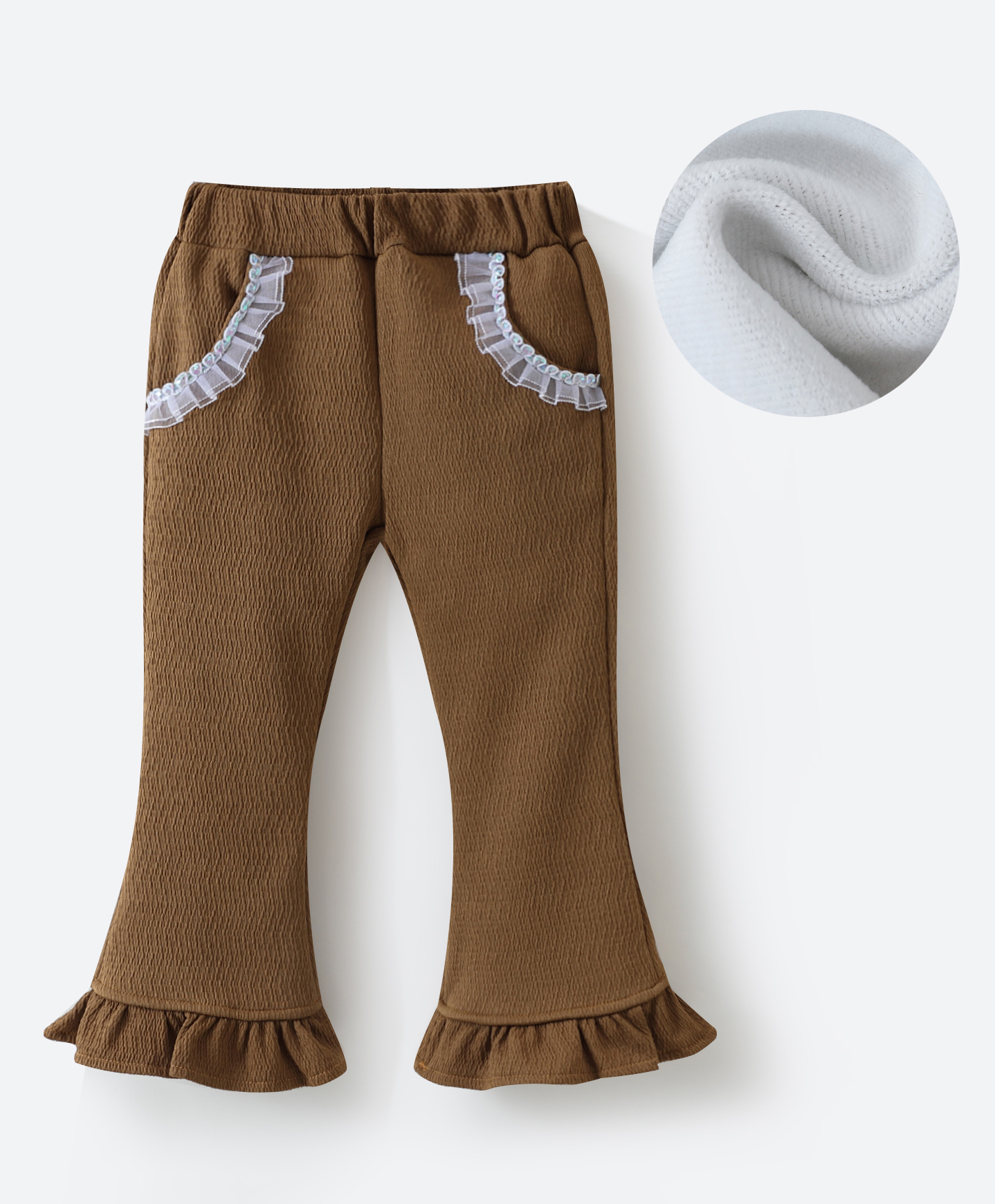 Kookie Kids Full Length Lounge Pants With Lace Detailing - Brown-picture-11