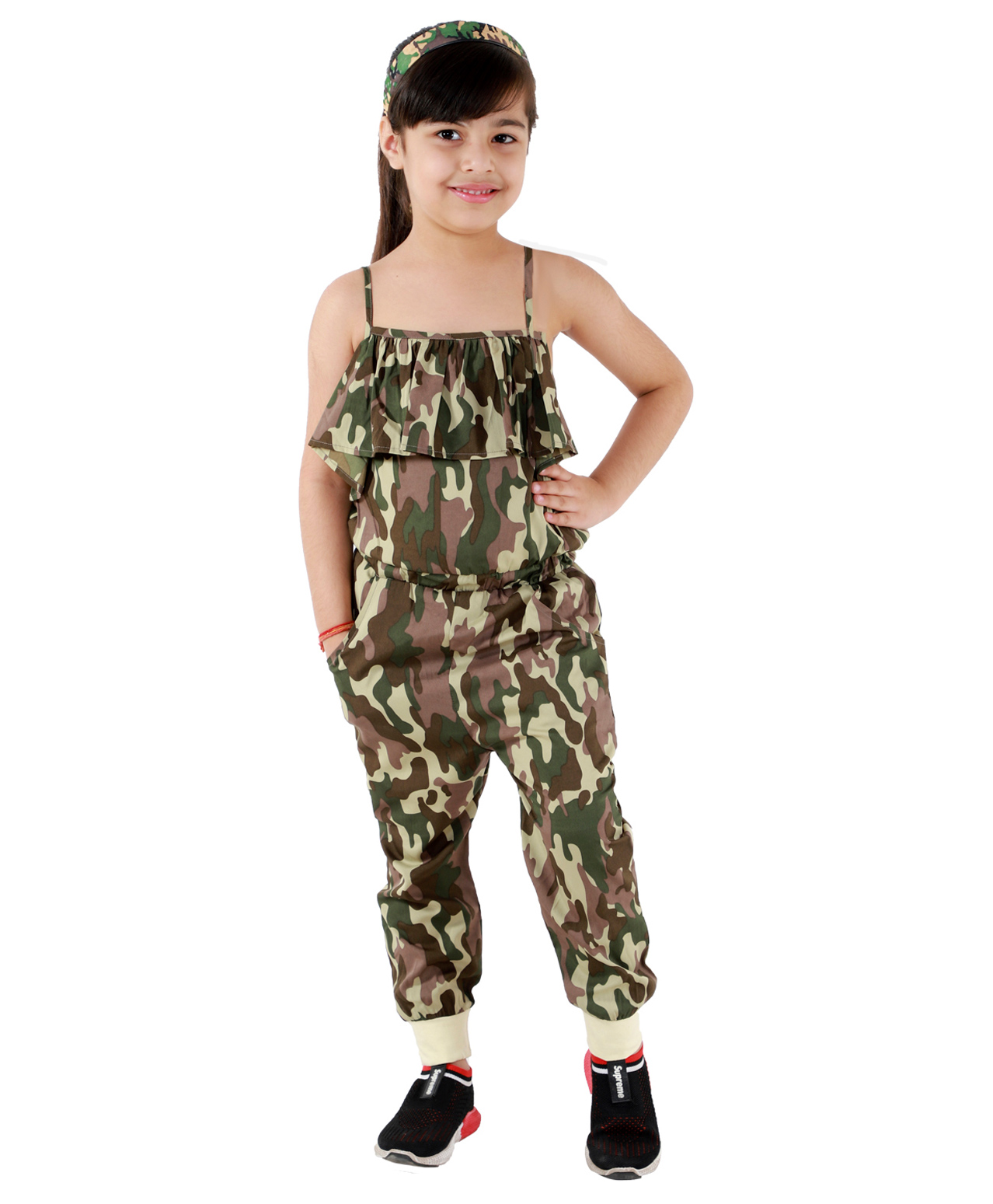 Kids Cave Sleeveless Frill Detailed Camouflage Printed Jumpsuit - Khaki-picture-18